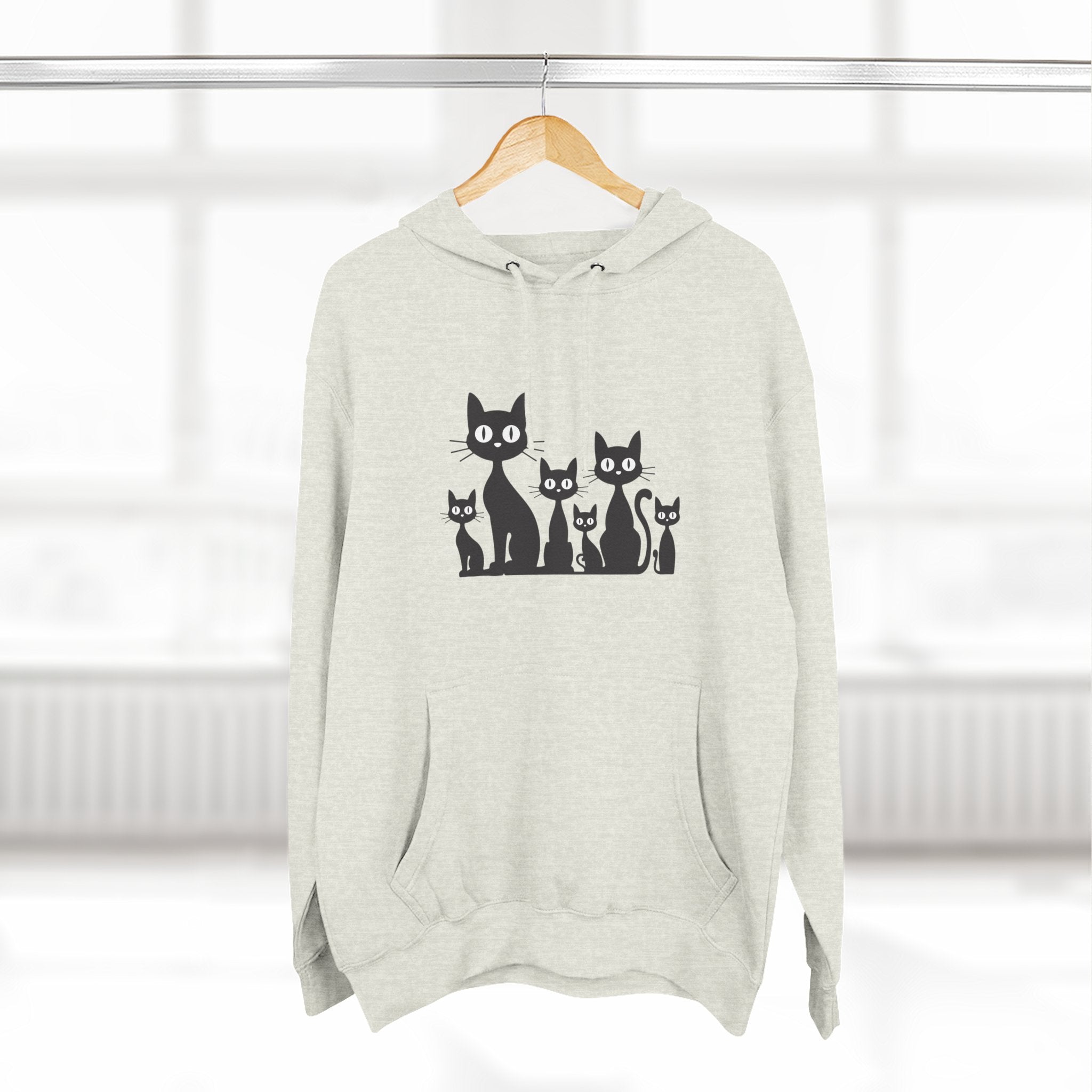 Cat Family Fleece Hoodie — Cute Black Cat Graphic Pullover