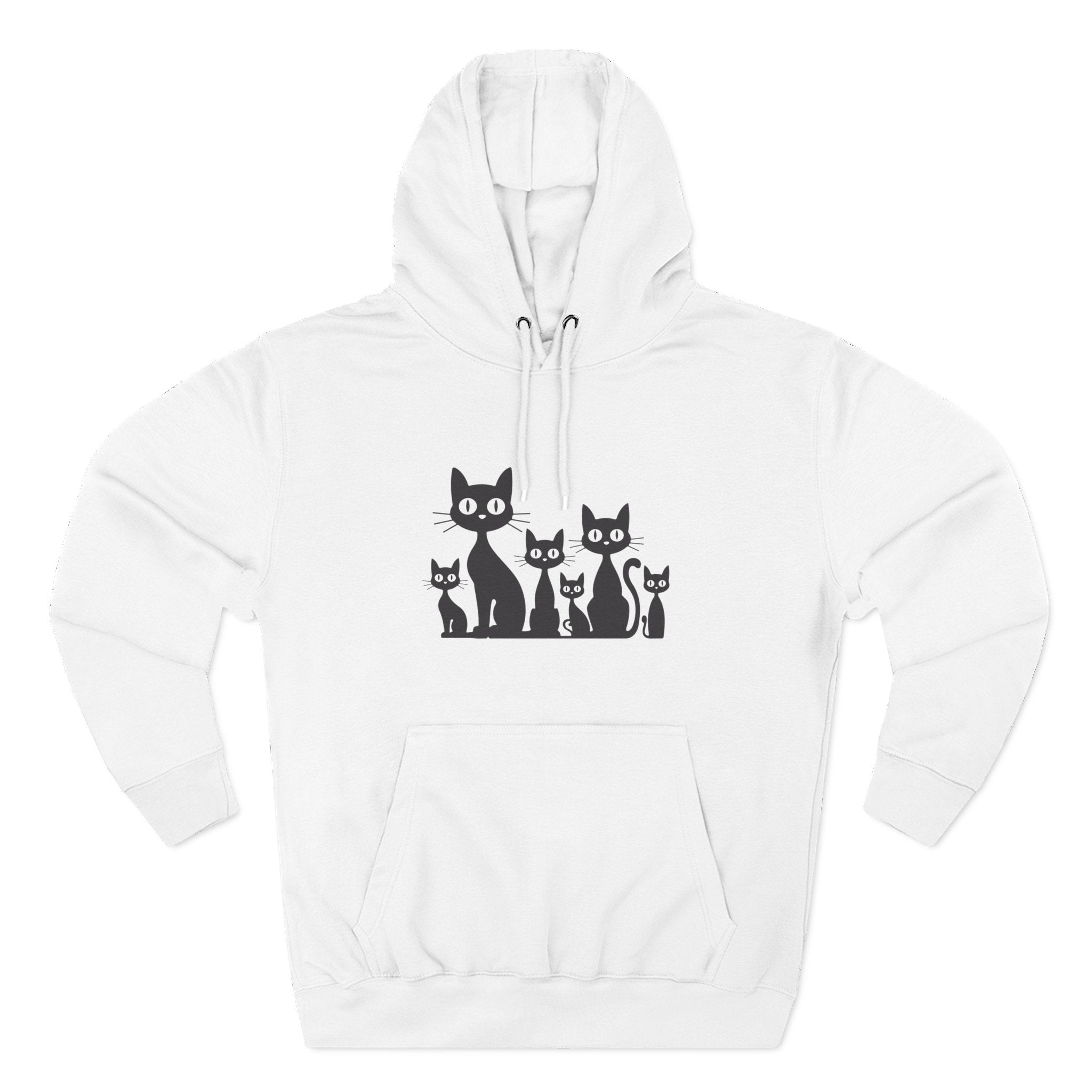 Cat Family Fleece Hoodie — Cute Black Cat Graphic Pullover