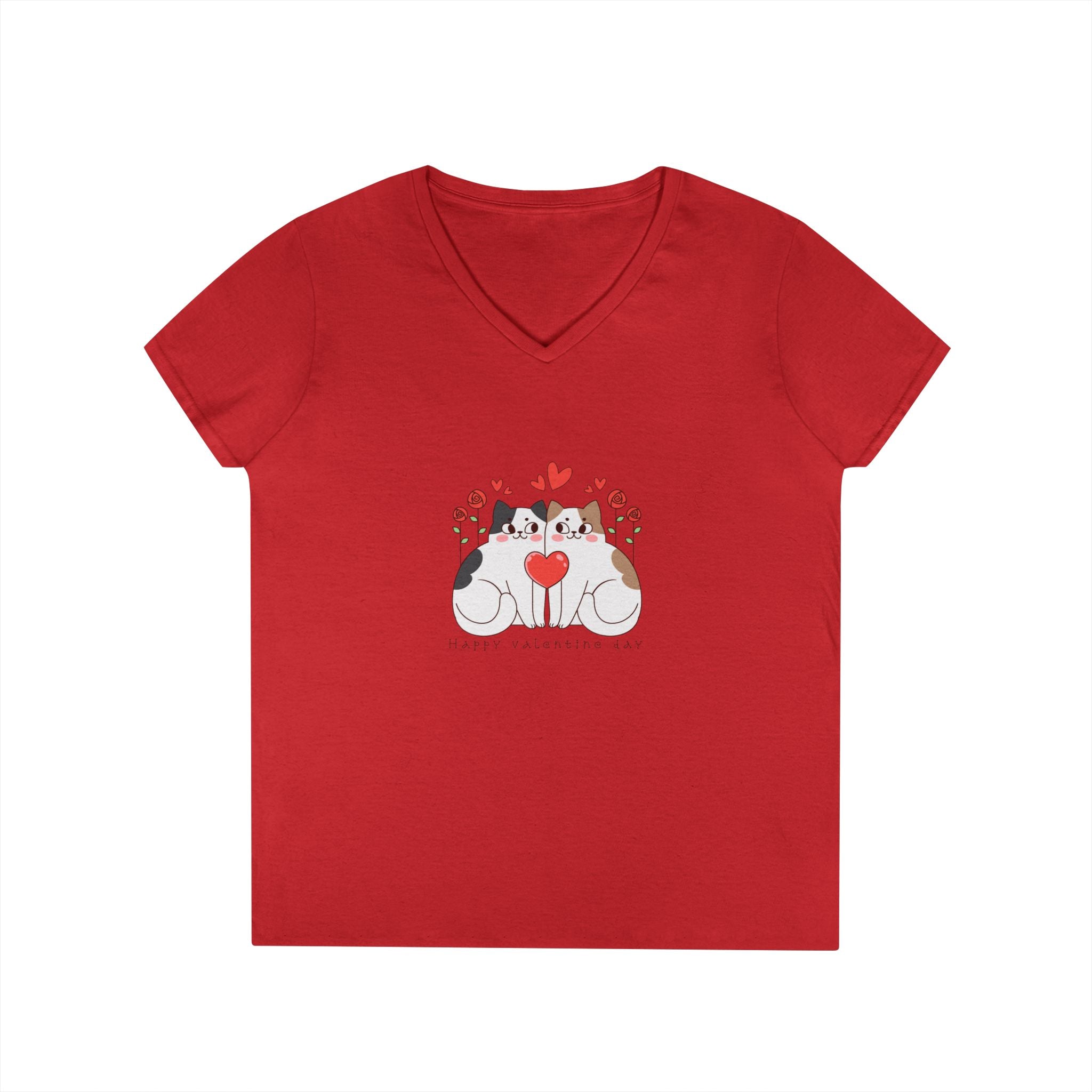 Cat Lover V-Neck T-Shirt – Two Cats & Heart Illustration, Cute Pet Mom Tee