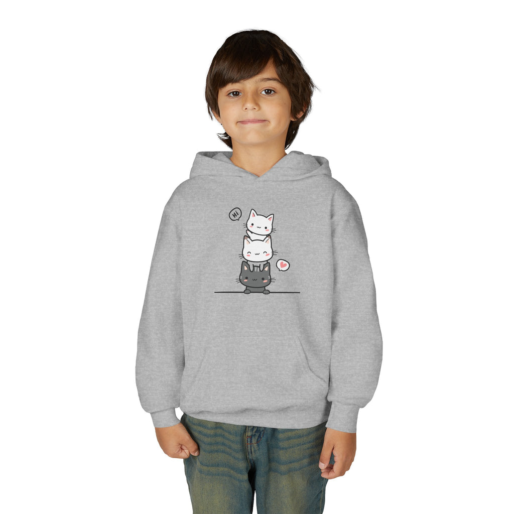 Kids Cute Stacked Cats Hoodie — Adorable Cartoon Kitten Pullover for Children