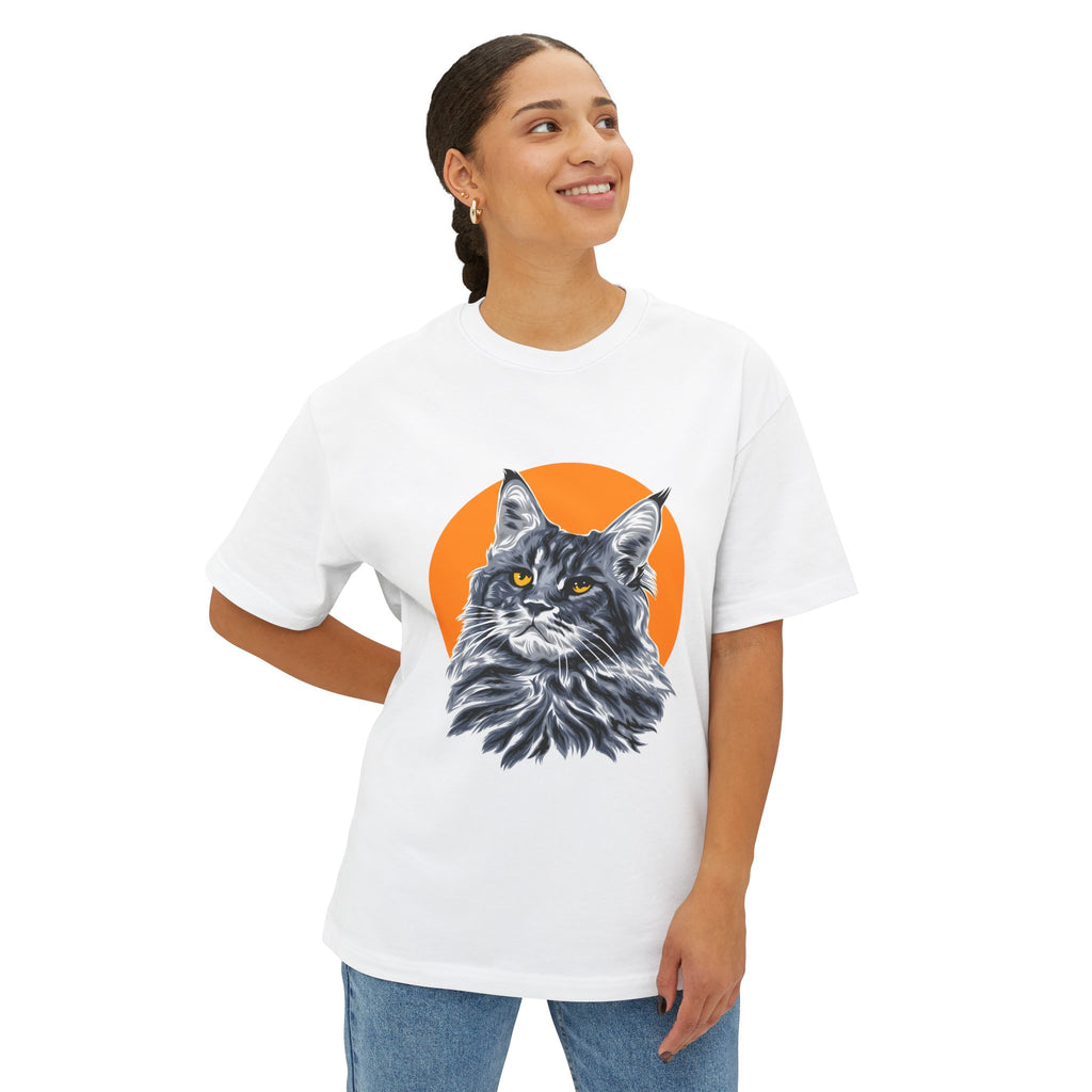 Maine Coon Portrait Tee — Oversized Boxy Cat T‑Shirt