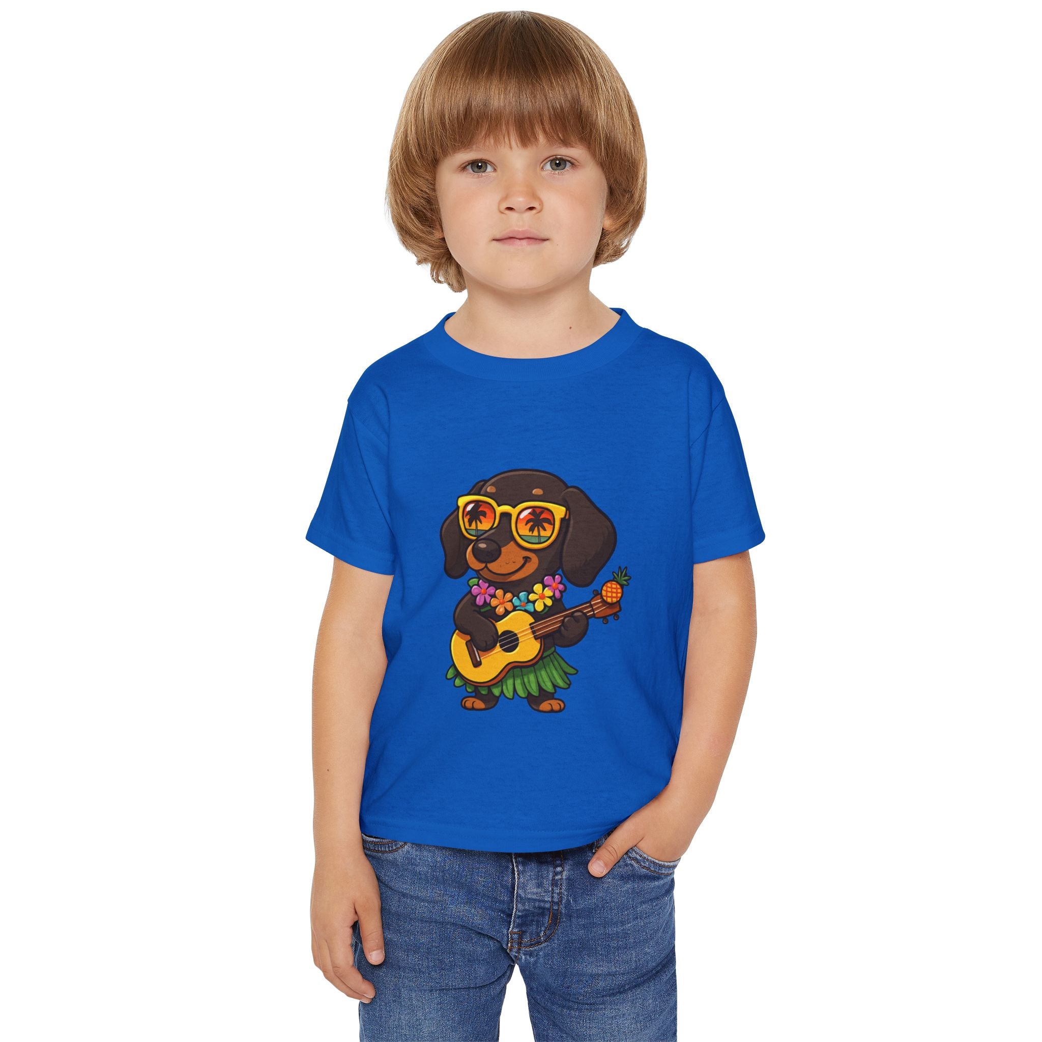 Hawaiian Hula Dachshund Toddler T-Shirt — Cute Ukulele Dog