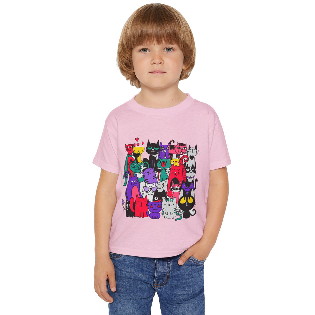 Toddler T-Shirt — Colorful Cute Cat Crowd Graphic