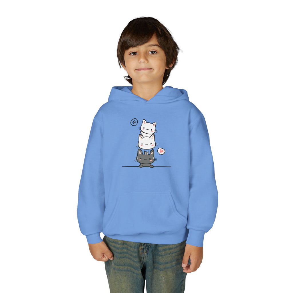 Kids Cute Stacked Cats Hoodie — Adorable Cartoon Kitten Pullover for Children
