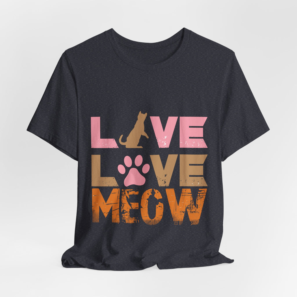 Love Love Meow Cat T-Shirt — Cute Paw Print Graphic Tee for Cat Lovers
