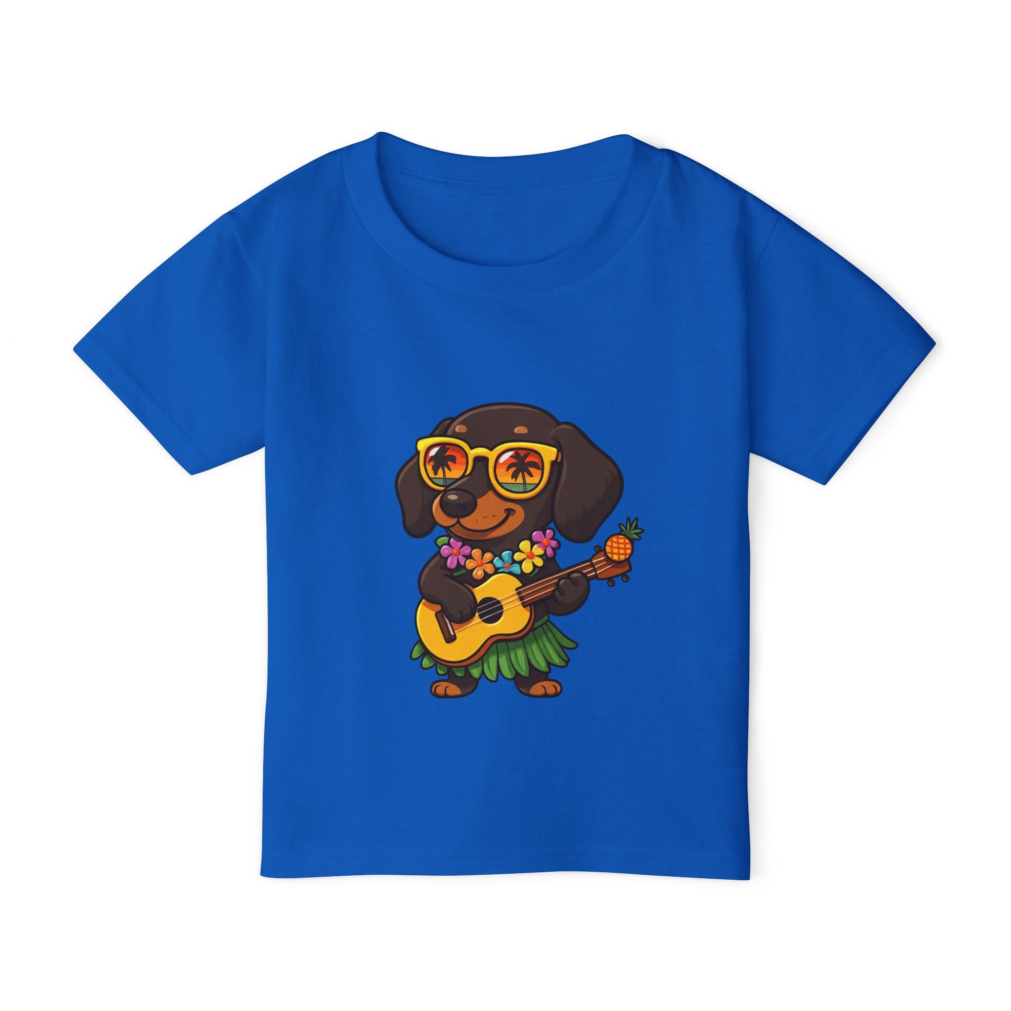Hawaiian Hula Dachshund Toddler T-Shirt — Cute Ukulele Dog