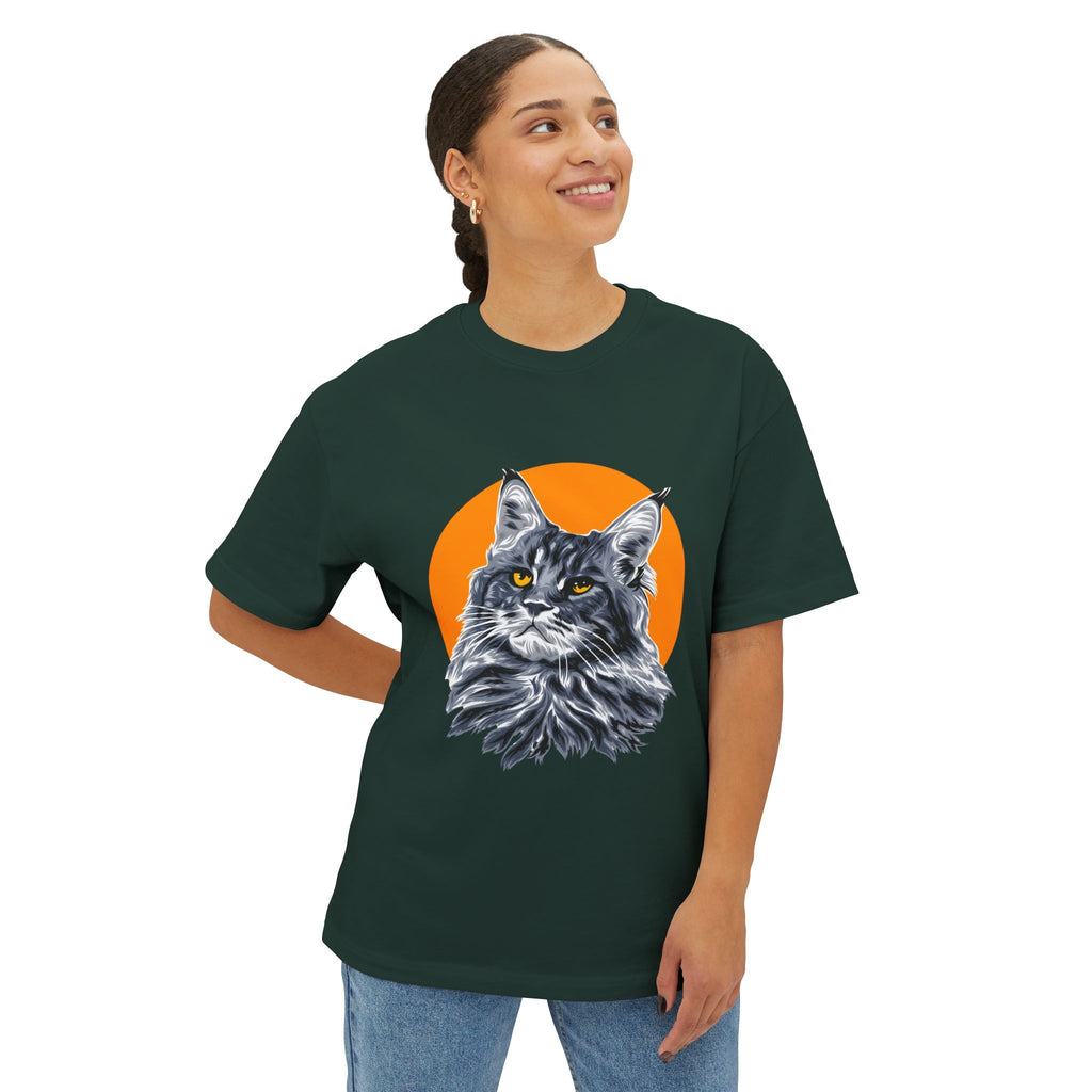 Maine Coon Portrait Tee — Oversized Boxy Cat T‑Shirt