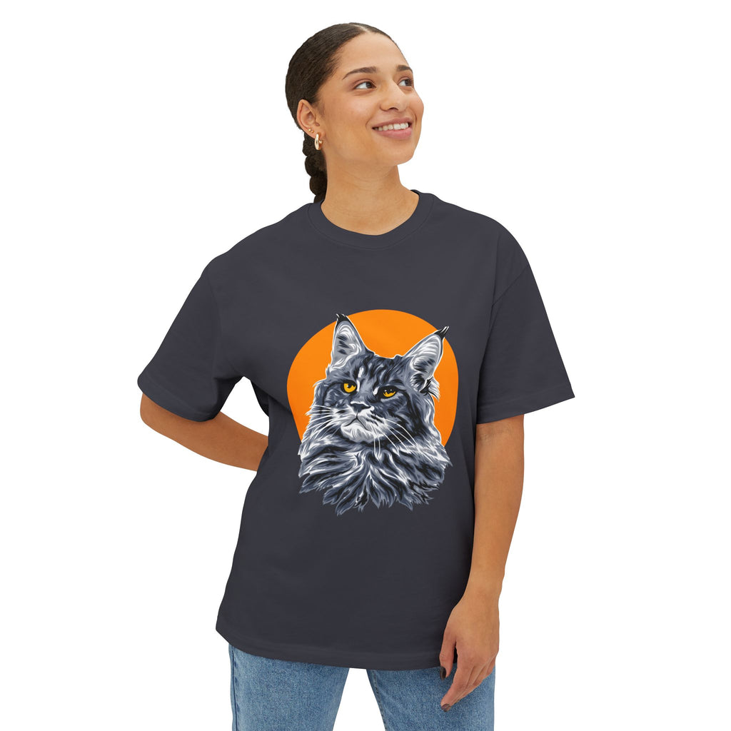 Maine Coon Portrait Tee — Oversized Boxy Cat T‑Shirt
