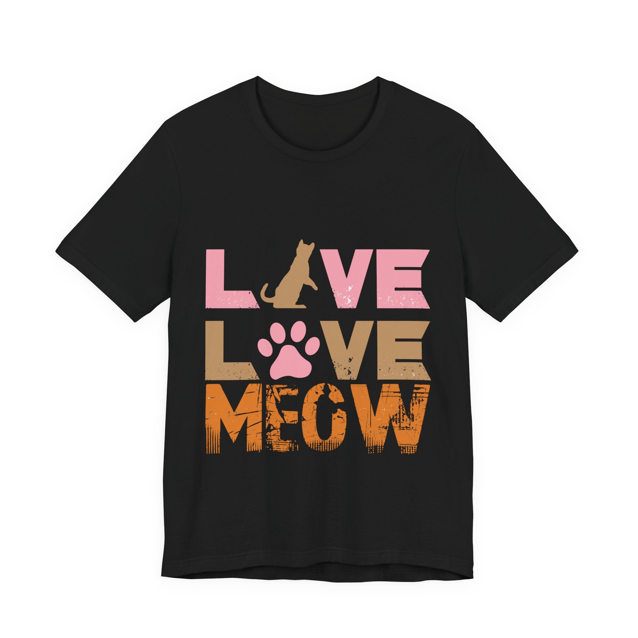 Love Love Meow Cat T-Shirt — Cute Paw Print Graphic Tee for Cat Lovers