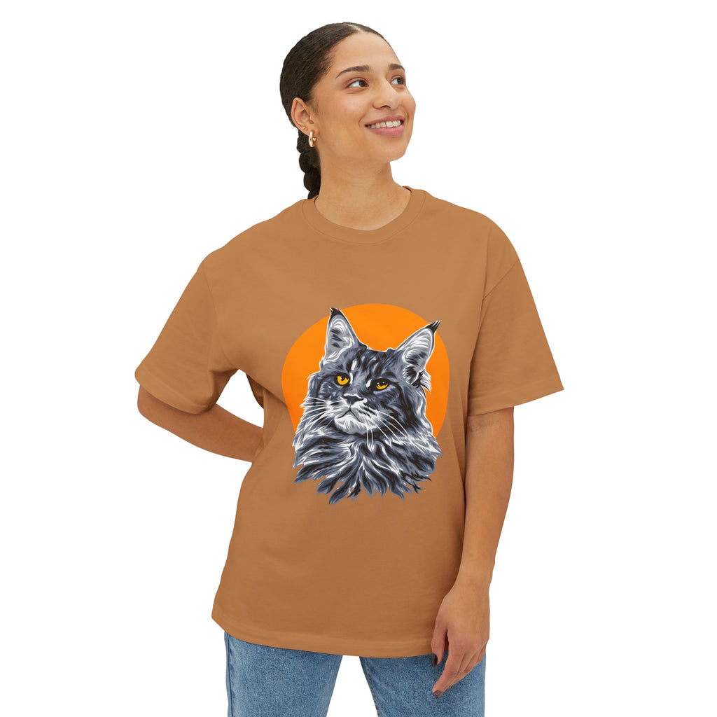 Maine Coon Portrait Tee — Oversized Boxy Cat T‑Shirt