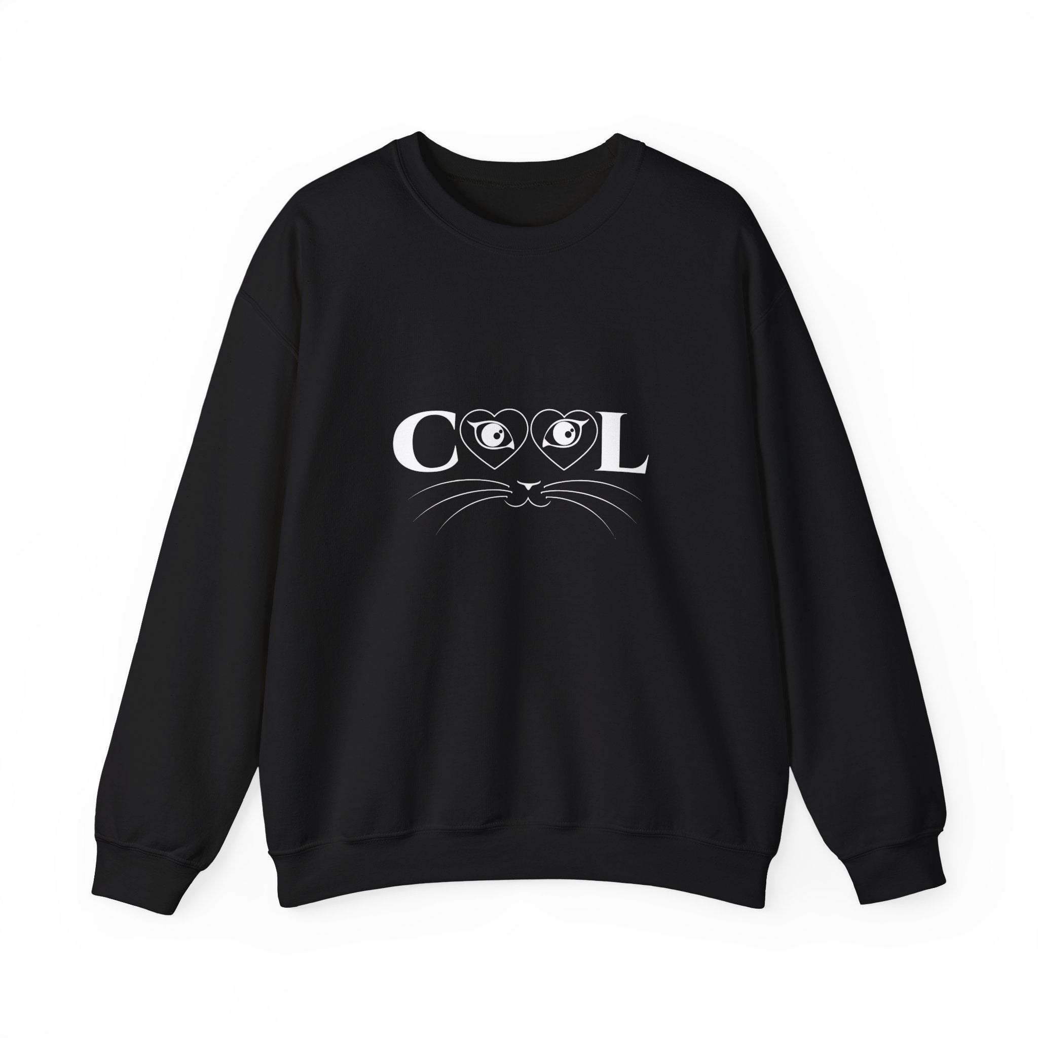 Cool Cat Crewneck Sweatshirt — Cute Cat Face 'COOL' Graphic