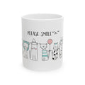 Please Smile Cat Mug — Cute Illustrated Cats Ceramic Coffee Cup (11oz, 15oz)
