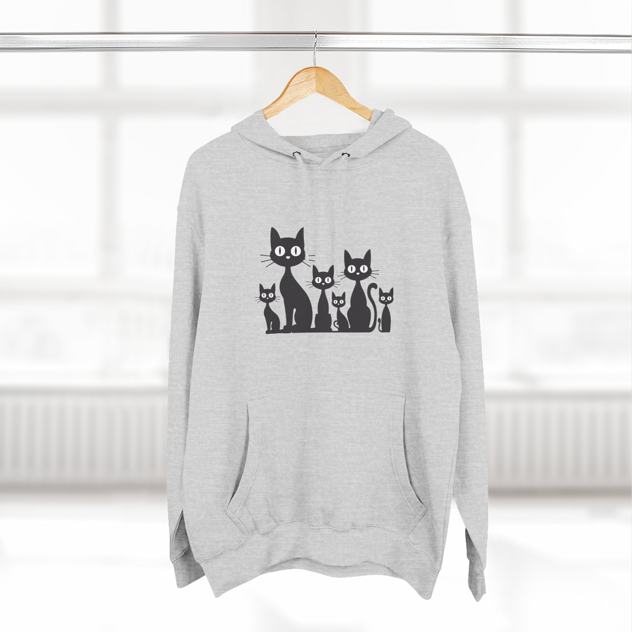 Cat Family Fleece Hoodie — Cute Black Cat Graphic Pullover