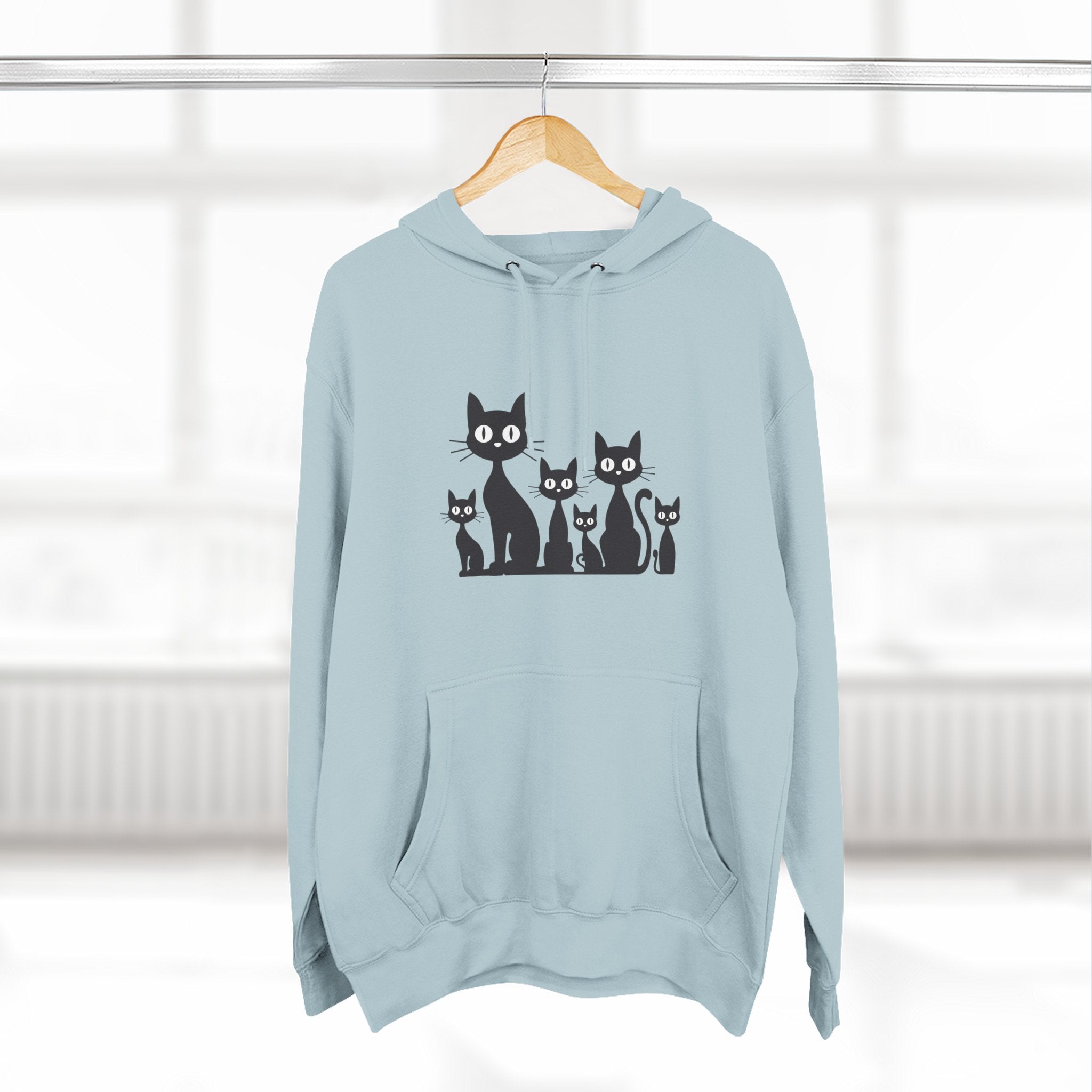 Cat Family Fleece Hoodie — Cute Black Cat Graphic Pullover