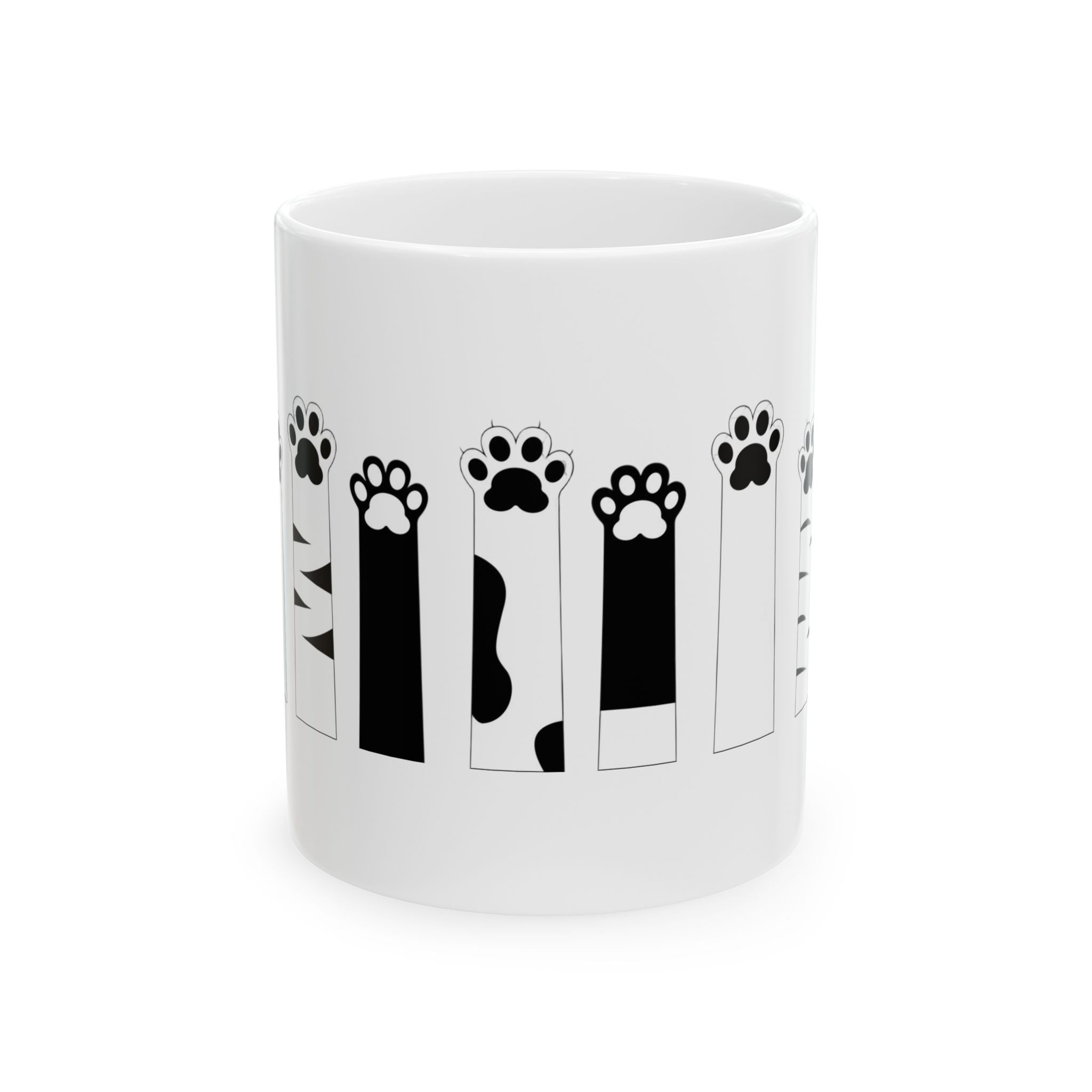 Cat Paw Stripe Ceramic Mug — Cute Cat Paw Print Coffee Cup 11oz