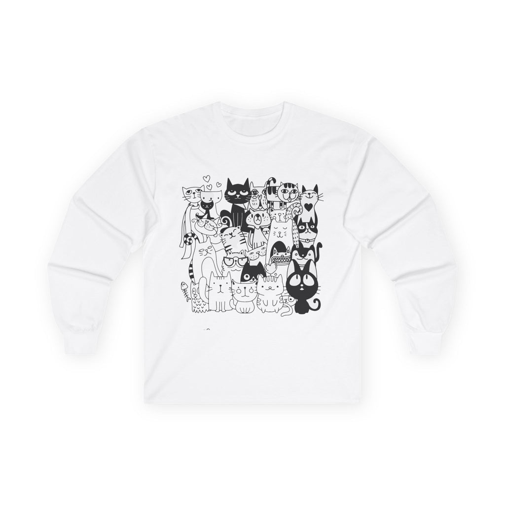 Cats Collage Long Sleeve Tee — Cute Black & White Kitty Pack