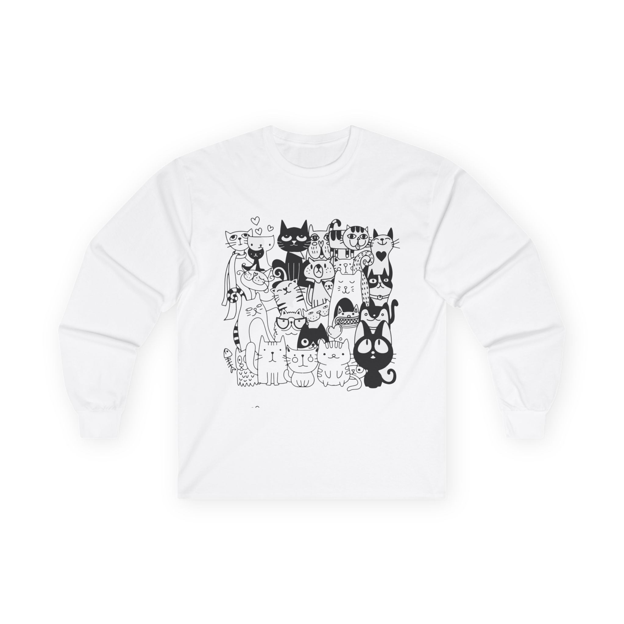 Cats Collage Long Sleeve Tee — Cute Black & White Kitty Pack