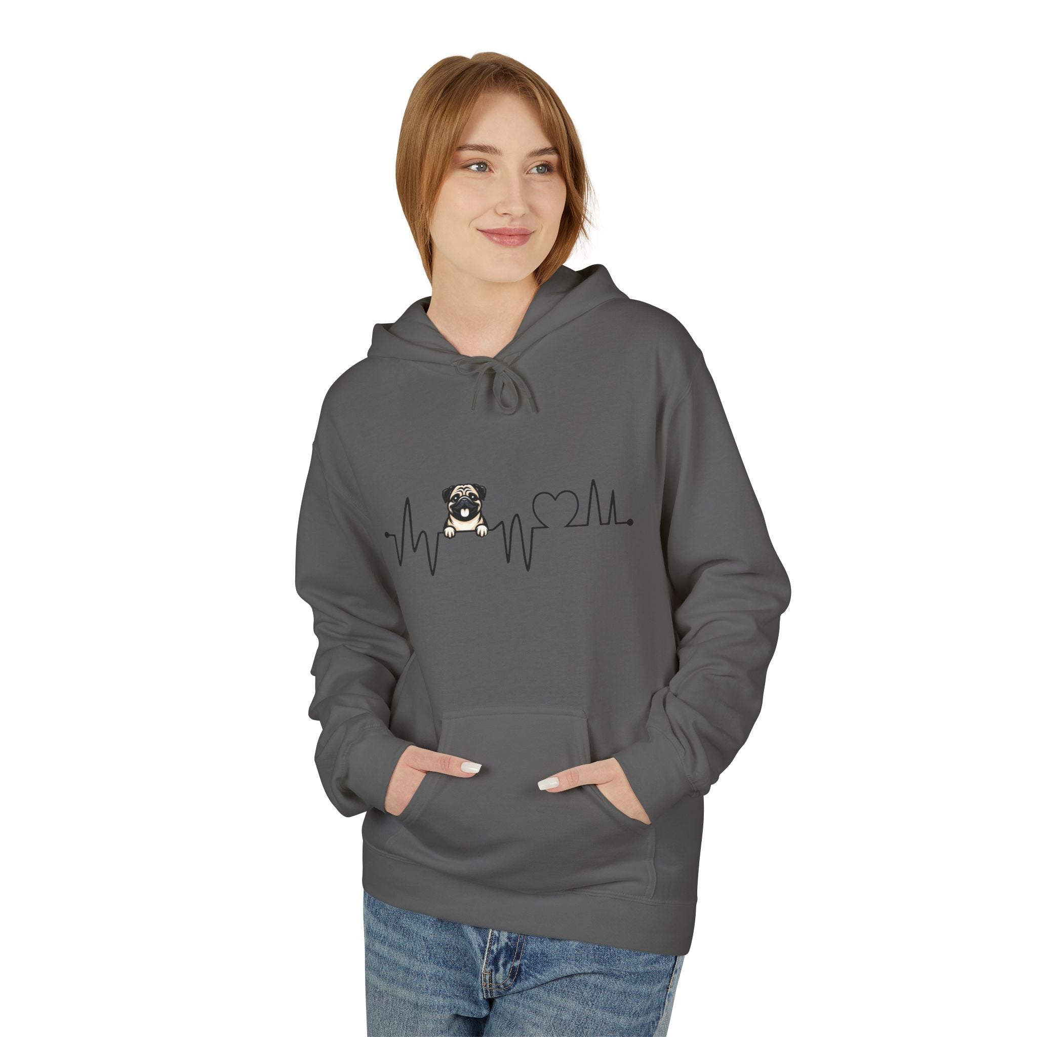 Pug Heartbeat Hoodie — Cute Pug EKG Graphic Sweatshirt