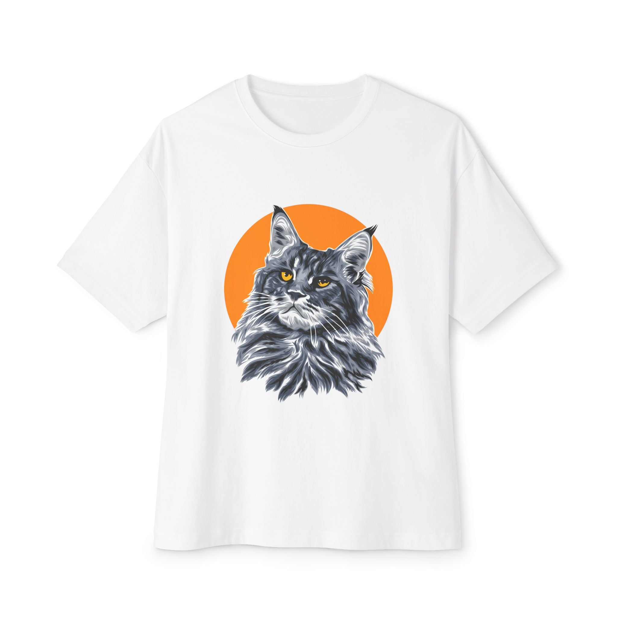 Maine Coon Portrait Tee — Oversized Boxy Cat T‑Shirt