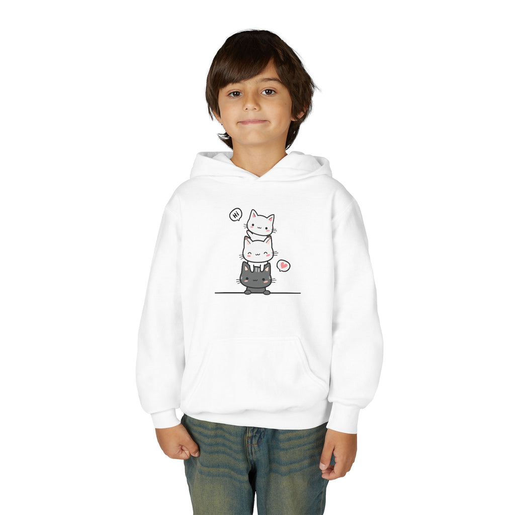 Kids Cute Stacked Cats Hoodie — Adorable Cartoon Kitten Pullover for Children