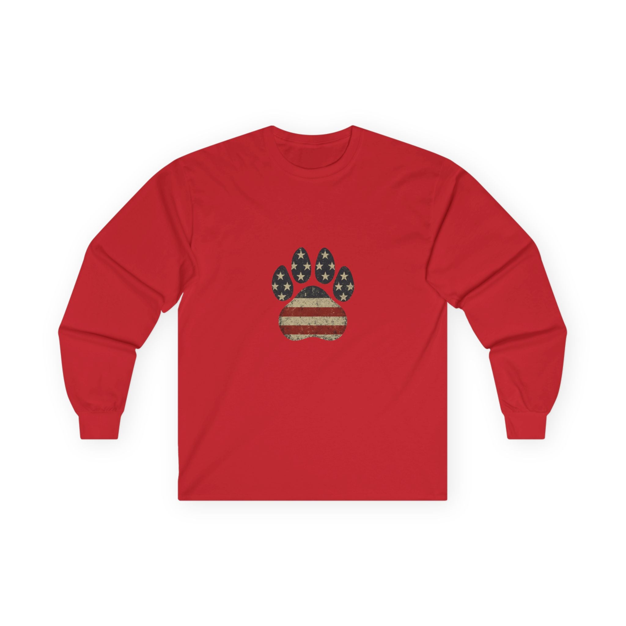 American Flag Paw Print Long Sleeve Tee — Patriotic Dog Lover Shirt