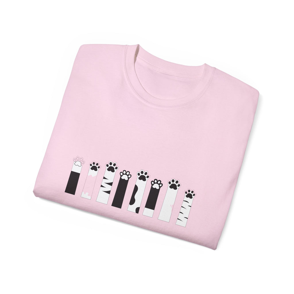 T-Shirt — Cat Paws Typographic Design (black paw prints)