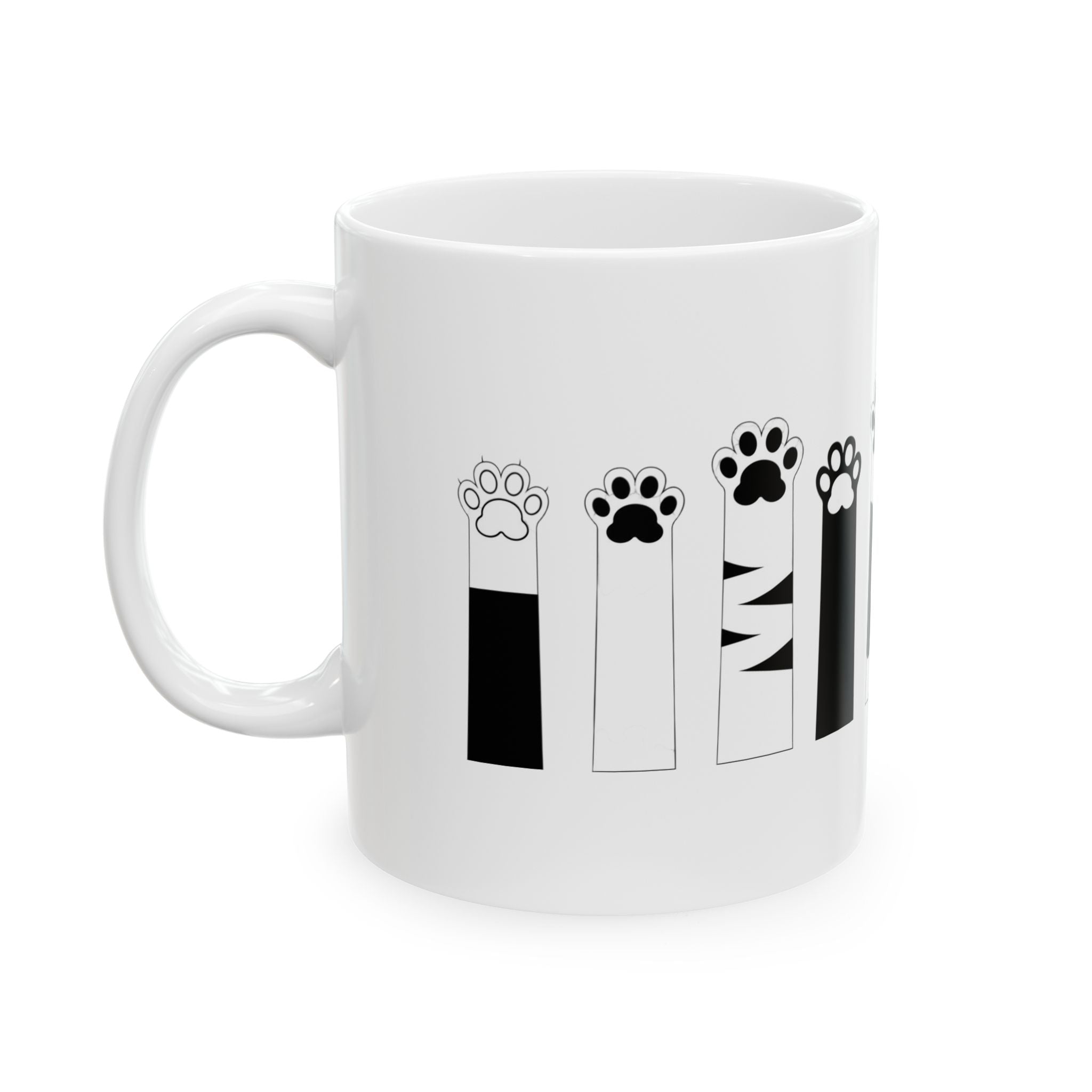 Cat Paw Stripe Ceramic Mug — Cute Cat Paw Print Coffee Cup 11oz