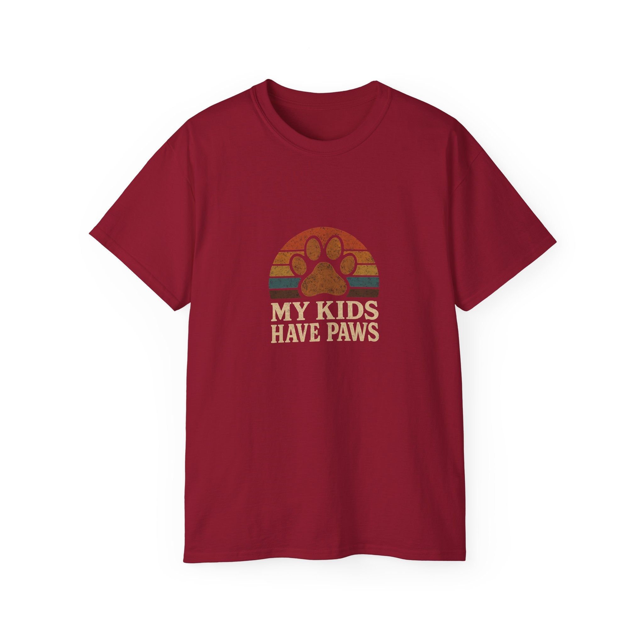 T-Shirt — "My Kids Have Paws" Retro Paw Print Tee