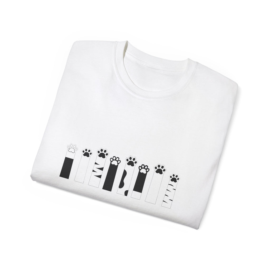 T-Shirt — Cat Paws Typographic Design (black paw prints)