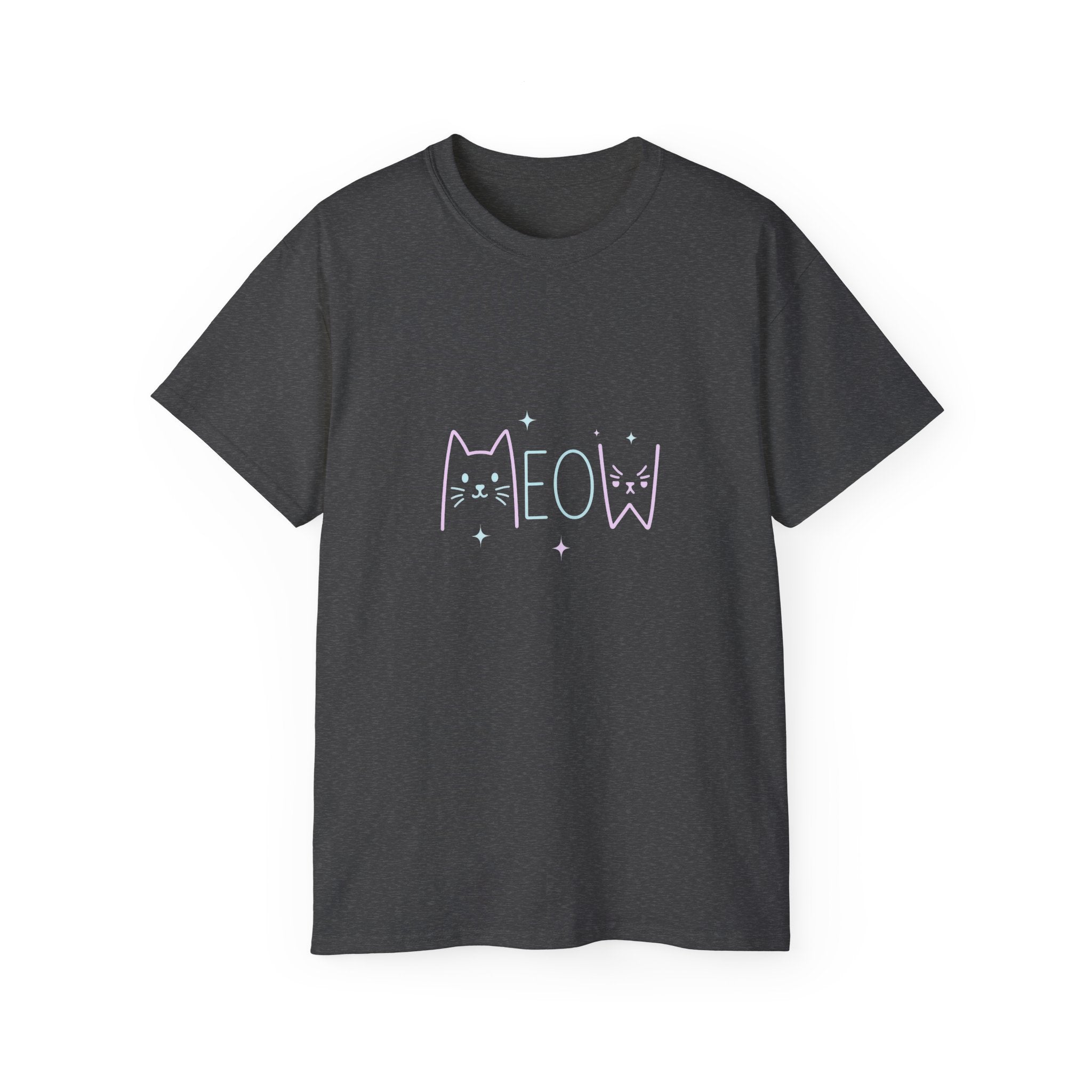 Meow Cat Graphic Tee — Pastel Kitty Faces & 'MEOW' Shirt