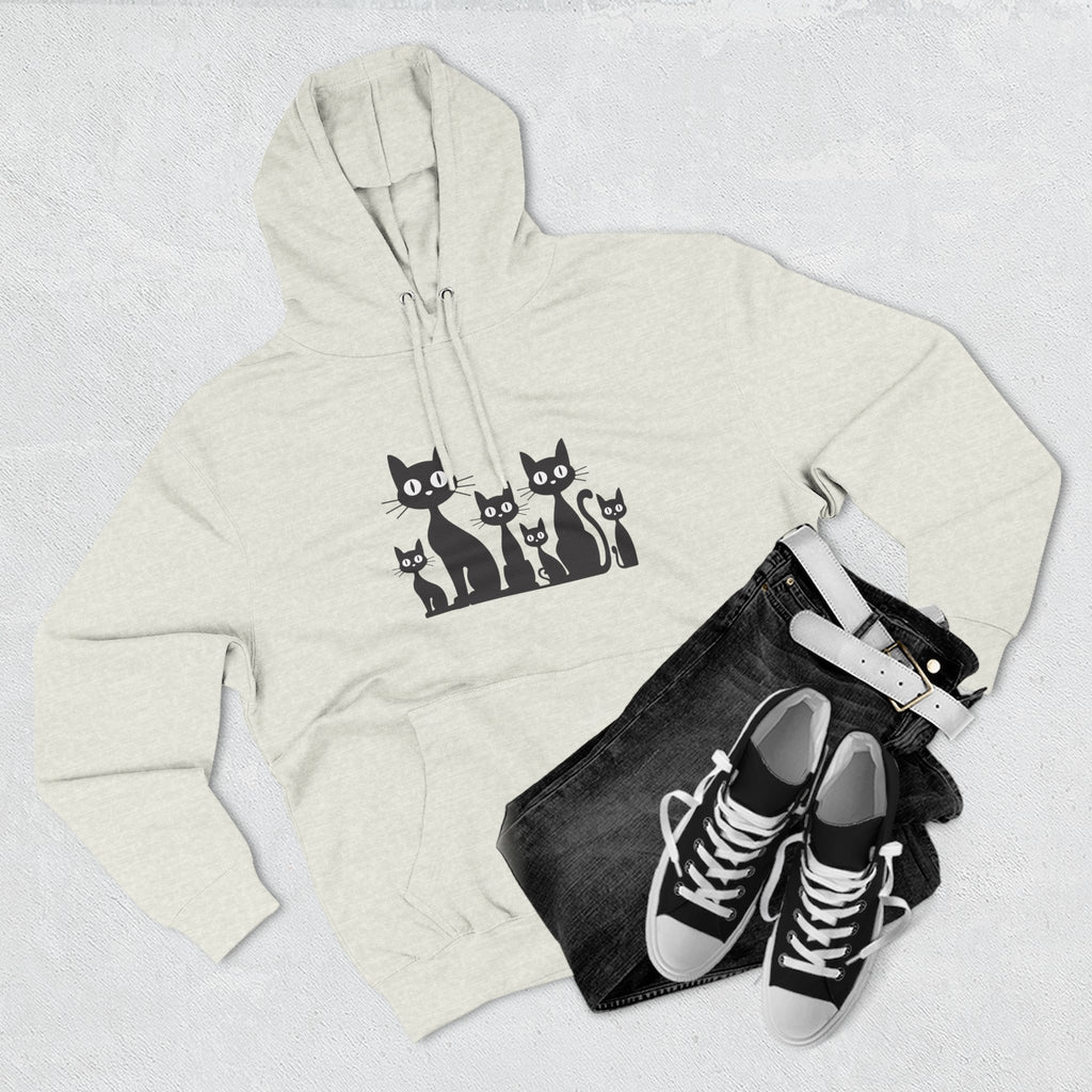 Cat Family Fleece Hoodie — Cute Black Cat Graphic Pullover