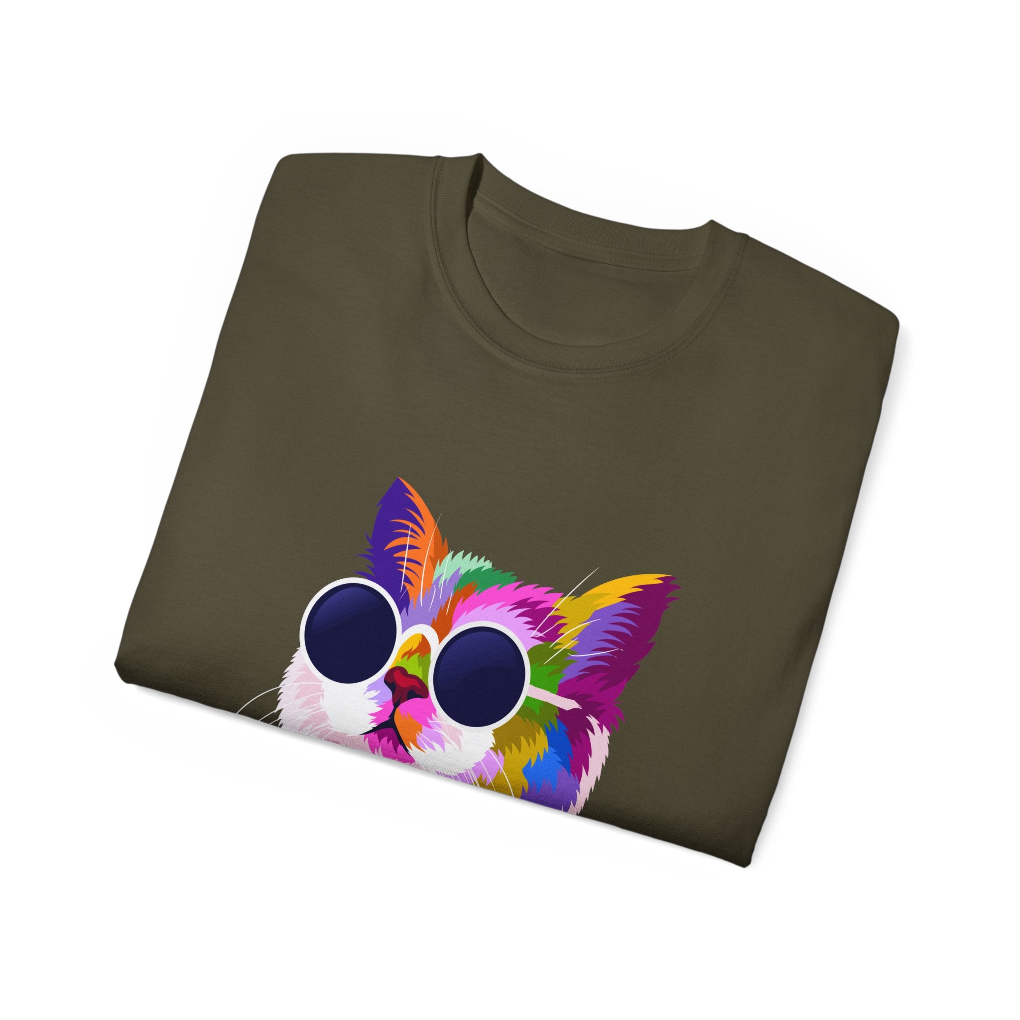 Colorful Cat Sunglasses T‑Shirt — Vibrant Retro Kitty Tee