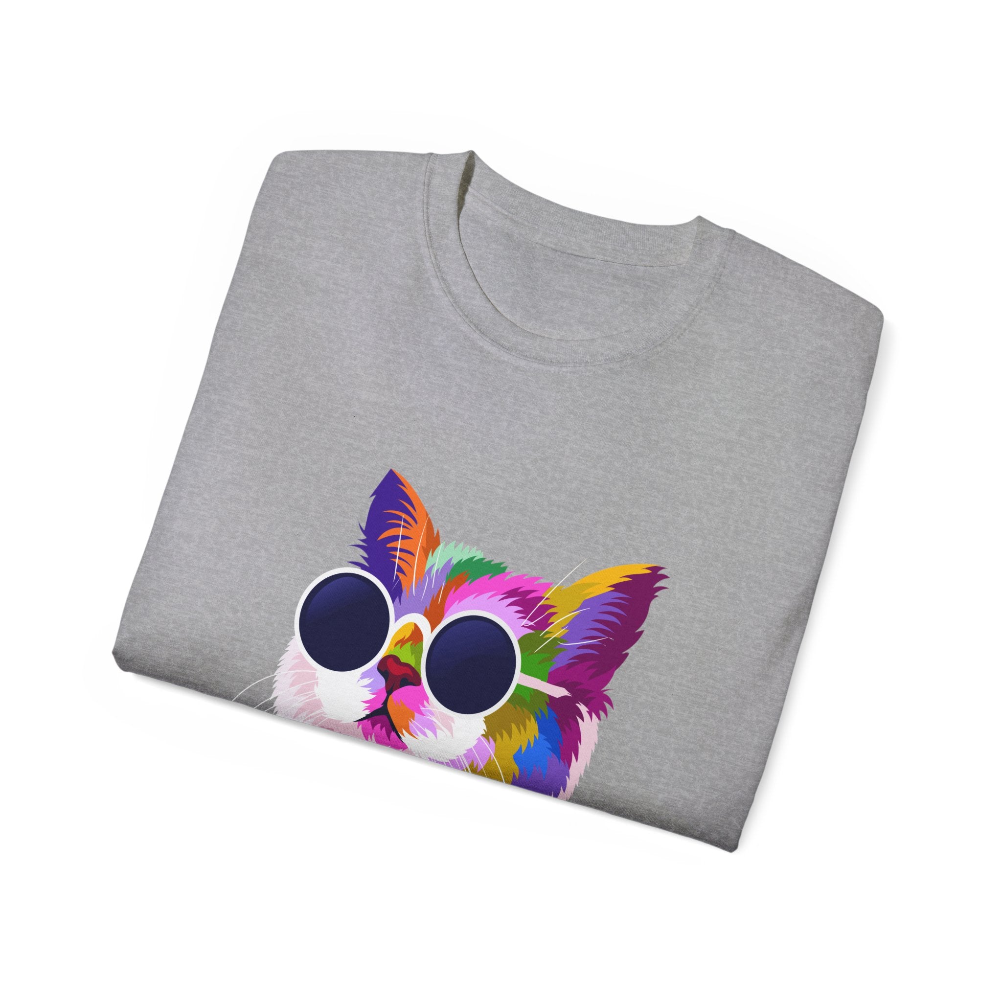 Colorful Cat Sunglasses T‑Shirt — Vibrant Retro Kitty Tee