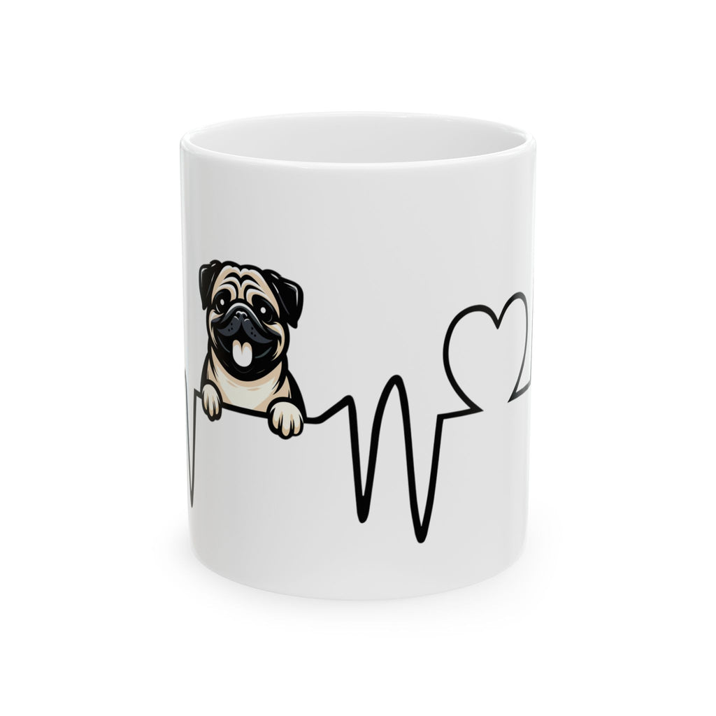 Pug Heartbeat Ceramic Mug — Cute Pug Lover Coffee Mug 11oz