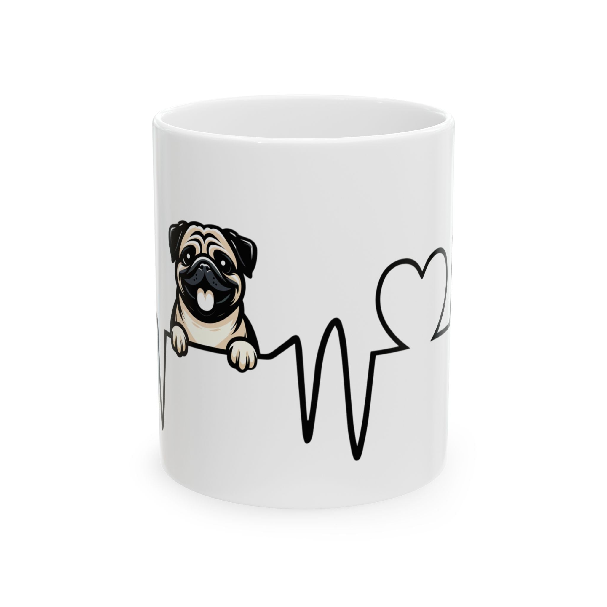 Pug Heartbeat Ceramic Mug — Cute Pug Lover Coffee Mug 11oz