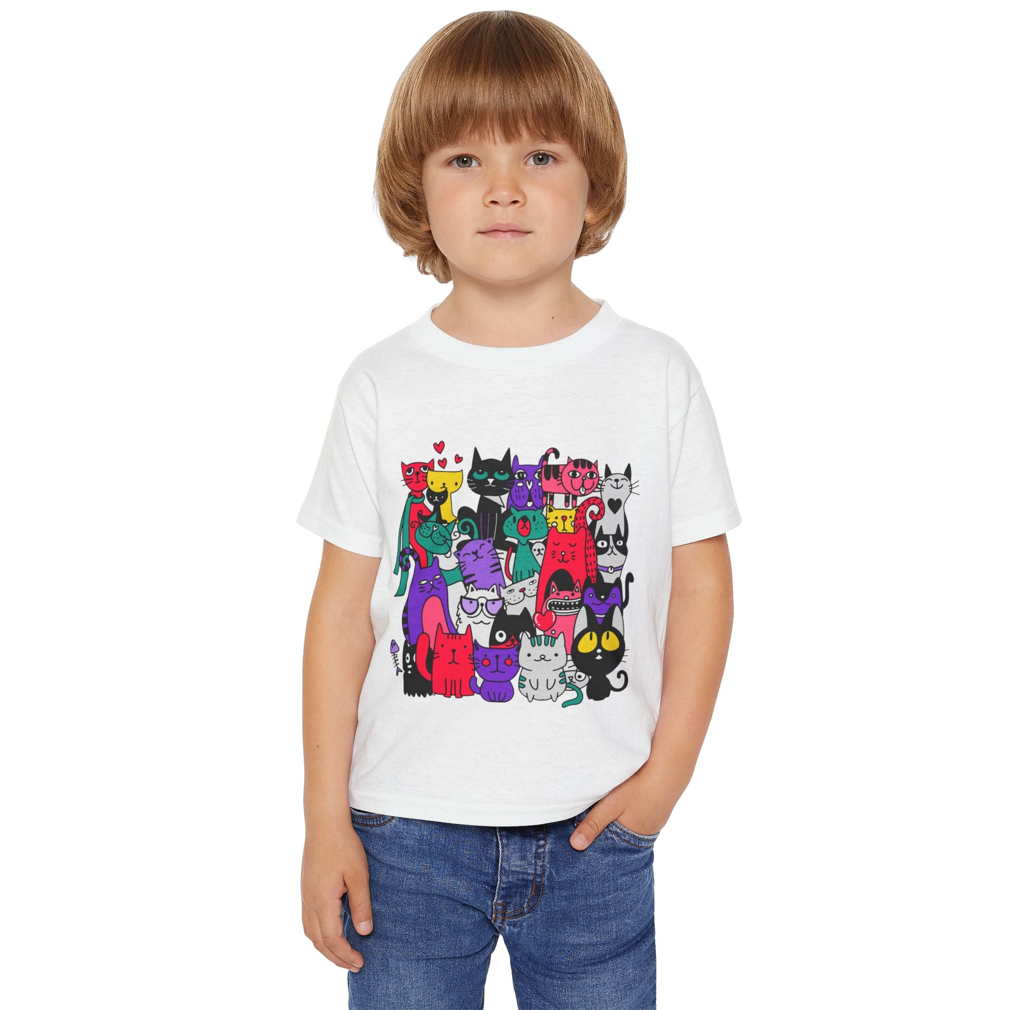 Toddler T-Shirt — Colorful Cute Cat Crowd Graphic