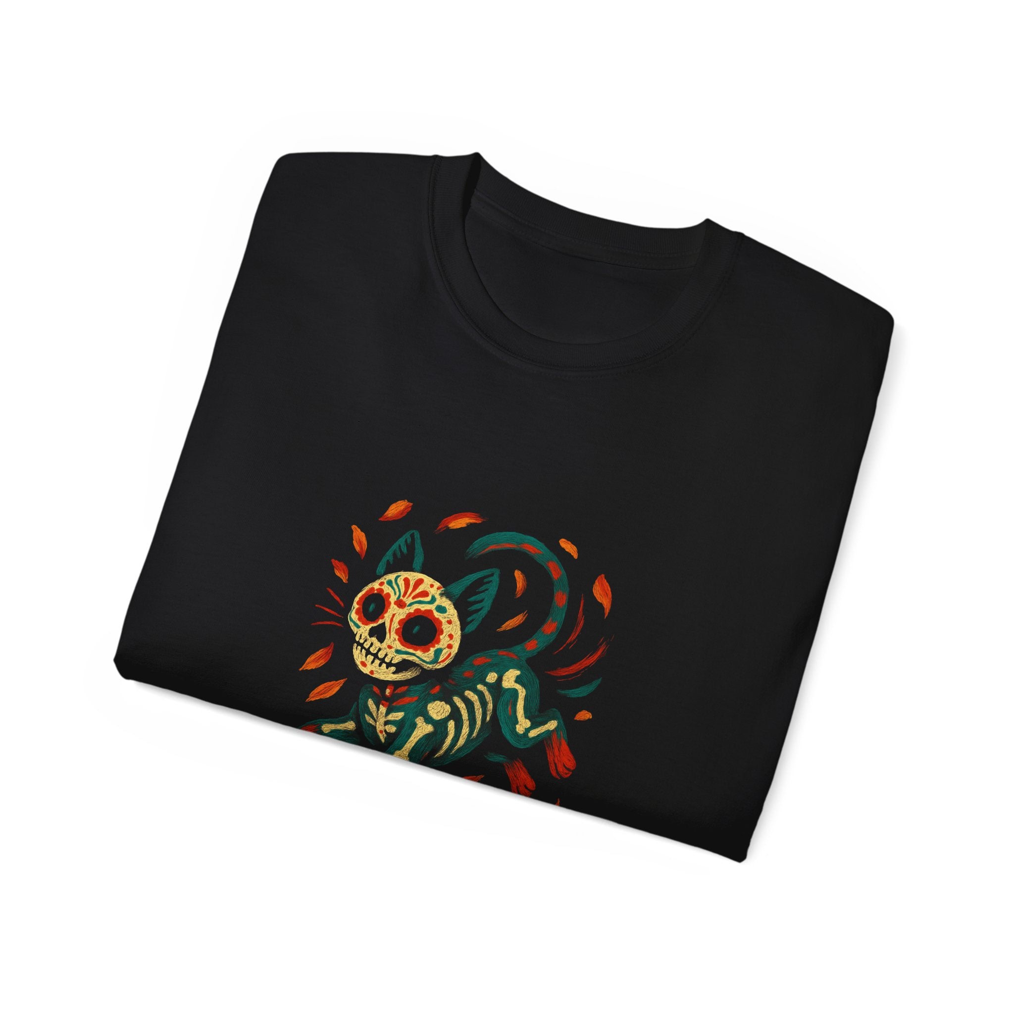 Skeleton Cat Dia de los Muertos Halloween T-Shirt