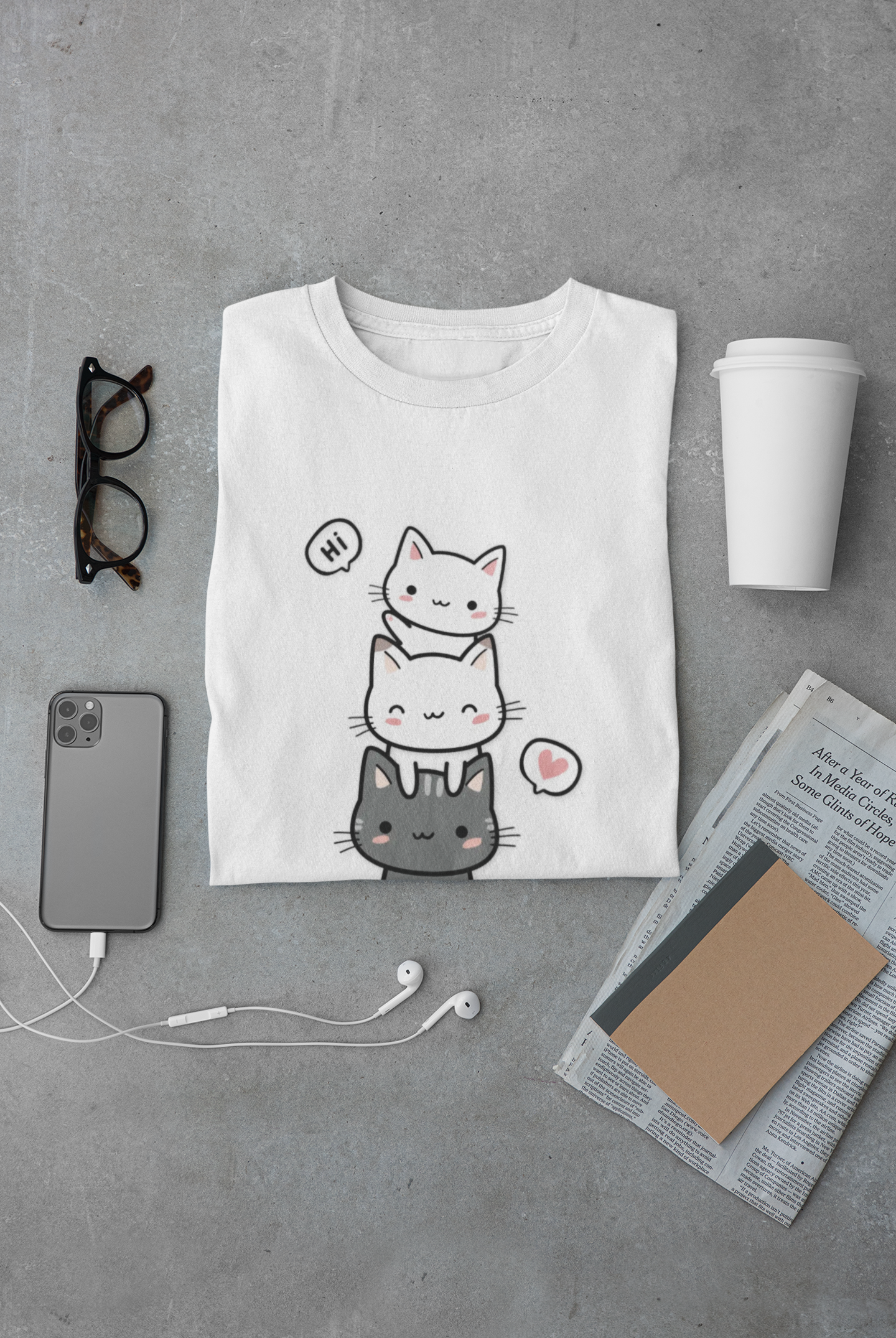 Cute Stacked Cats T-Shirt — Kawaii Cat Tower Tee