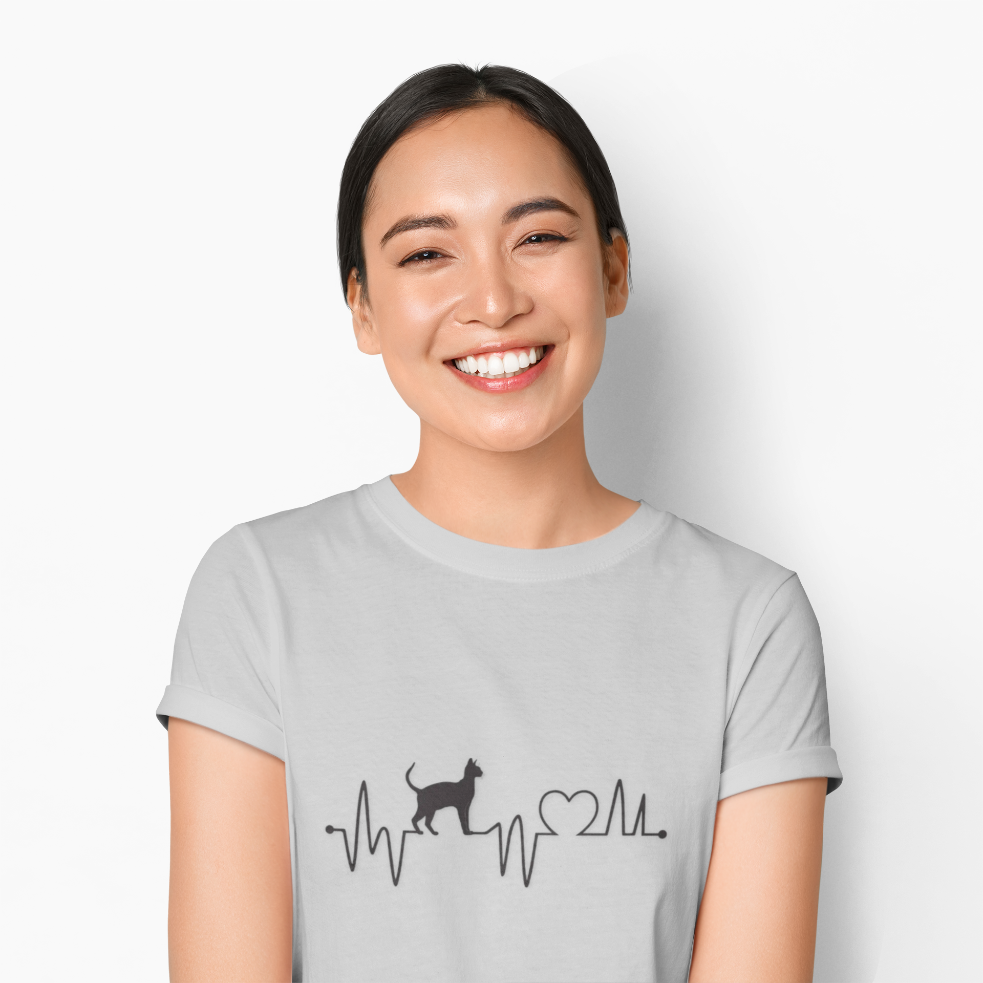 Cat Heartbeat T-Shirt — Minimal Cat ECG Design for Cat Lovers