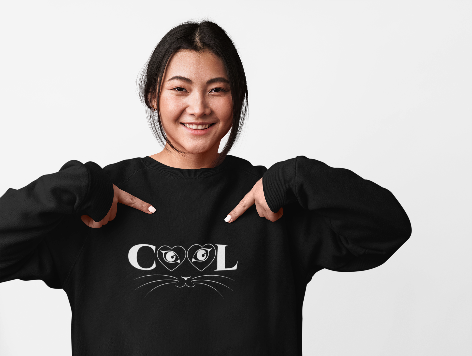 Cool Cat Crewneck Sweatshirt — Cute Cat Face 'COOL' Graphic