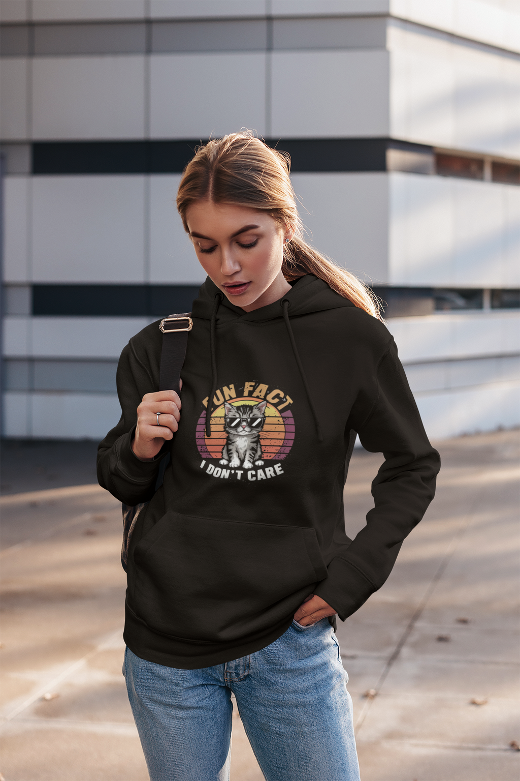 Youth Hoodie - 'Fun Fact I Don't Care' Grumpy Cat Retro Graphic