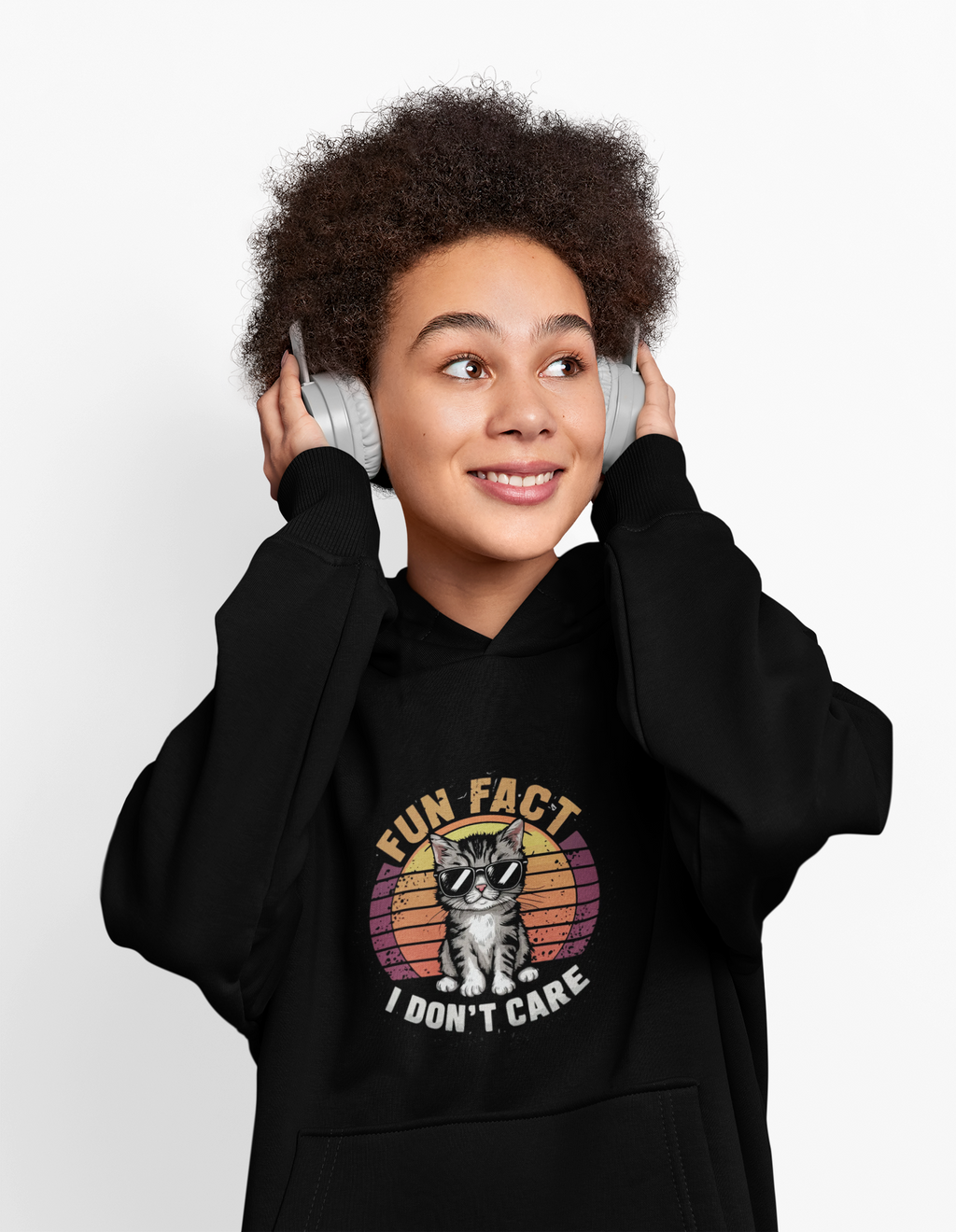Youth Hoodie - 'Fun Fact I Don't Care' Grumpy Cat Retro Graphic