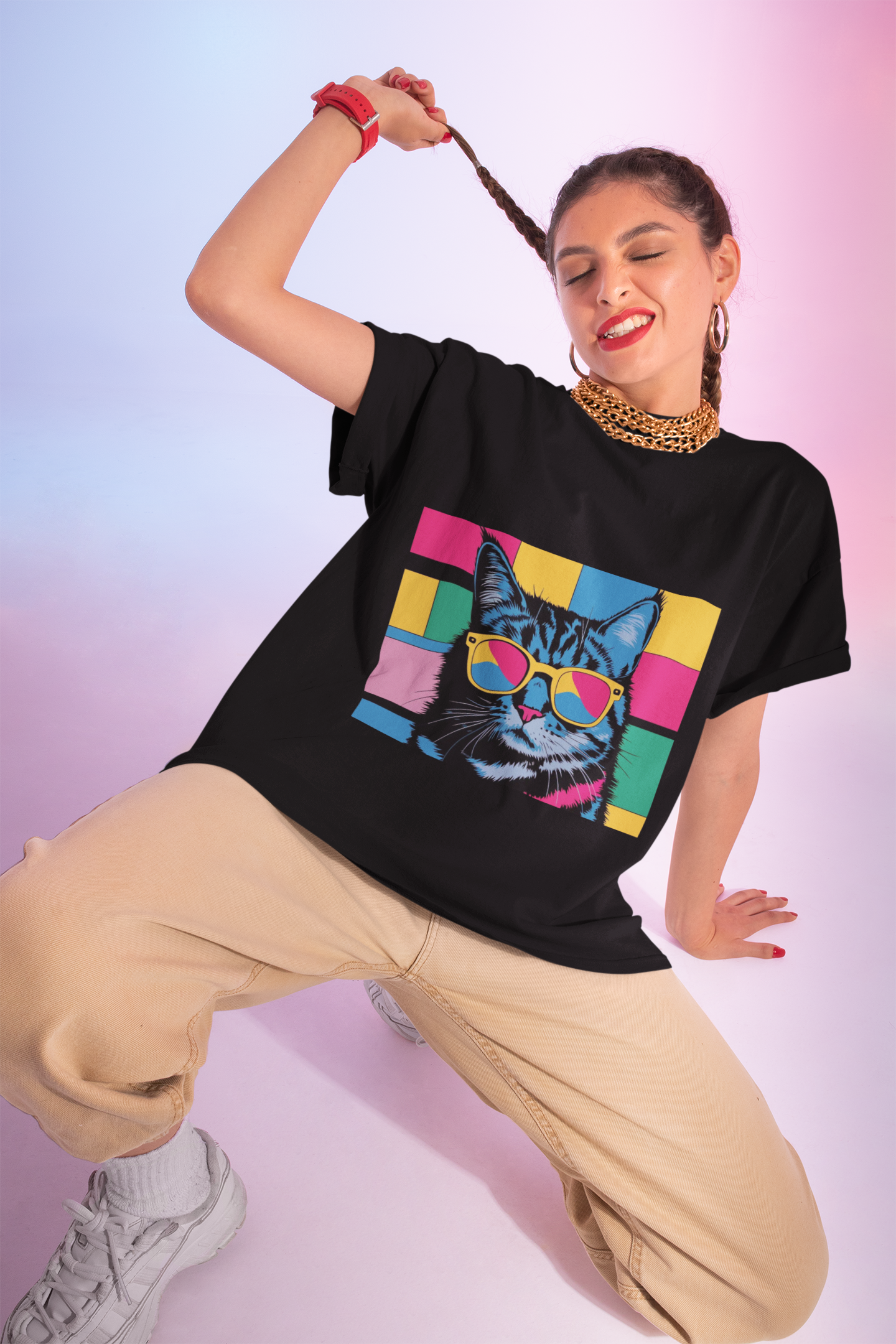 Retro Pop Art Cat T-Shirt — Cool Cat with Sunglasses Graphic Tee