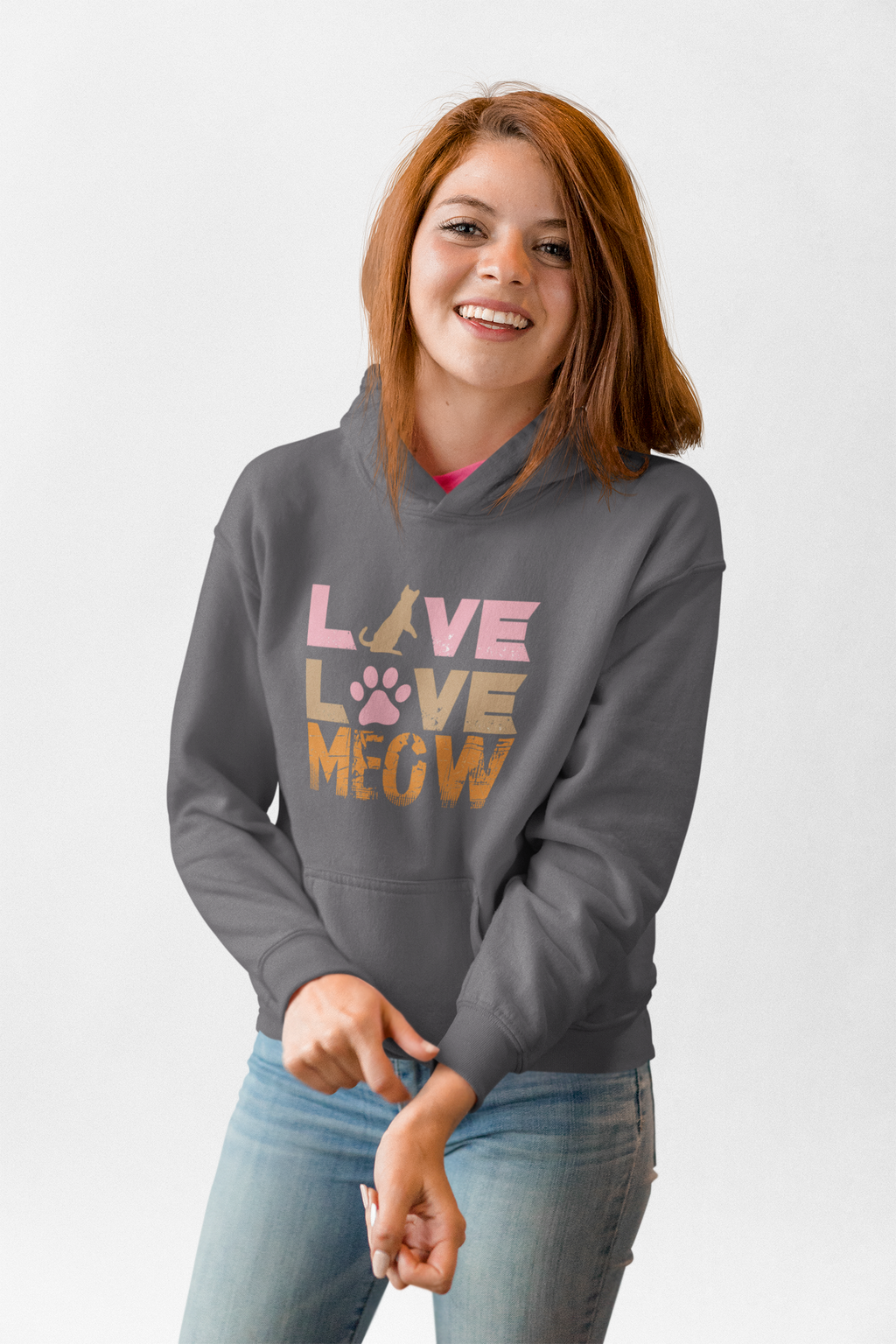 Love Love Meow Hoodie — Cute Cat Paw Graphic Pullover