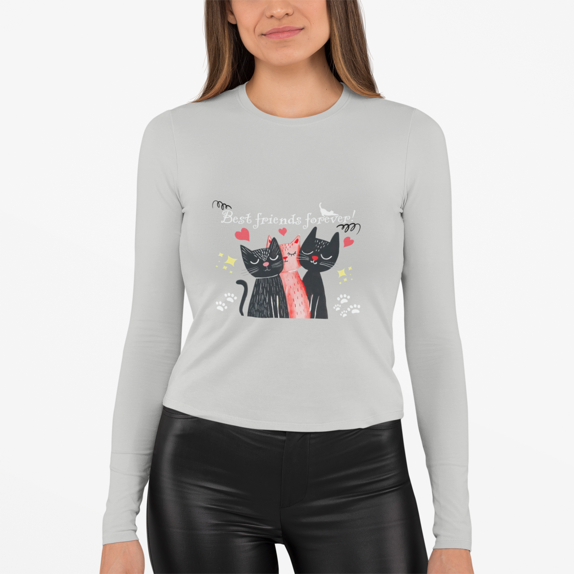 Best Friends Forever Cats Long Sleeve Tee — Cute Cat Friend Graphic Shirt