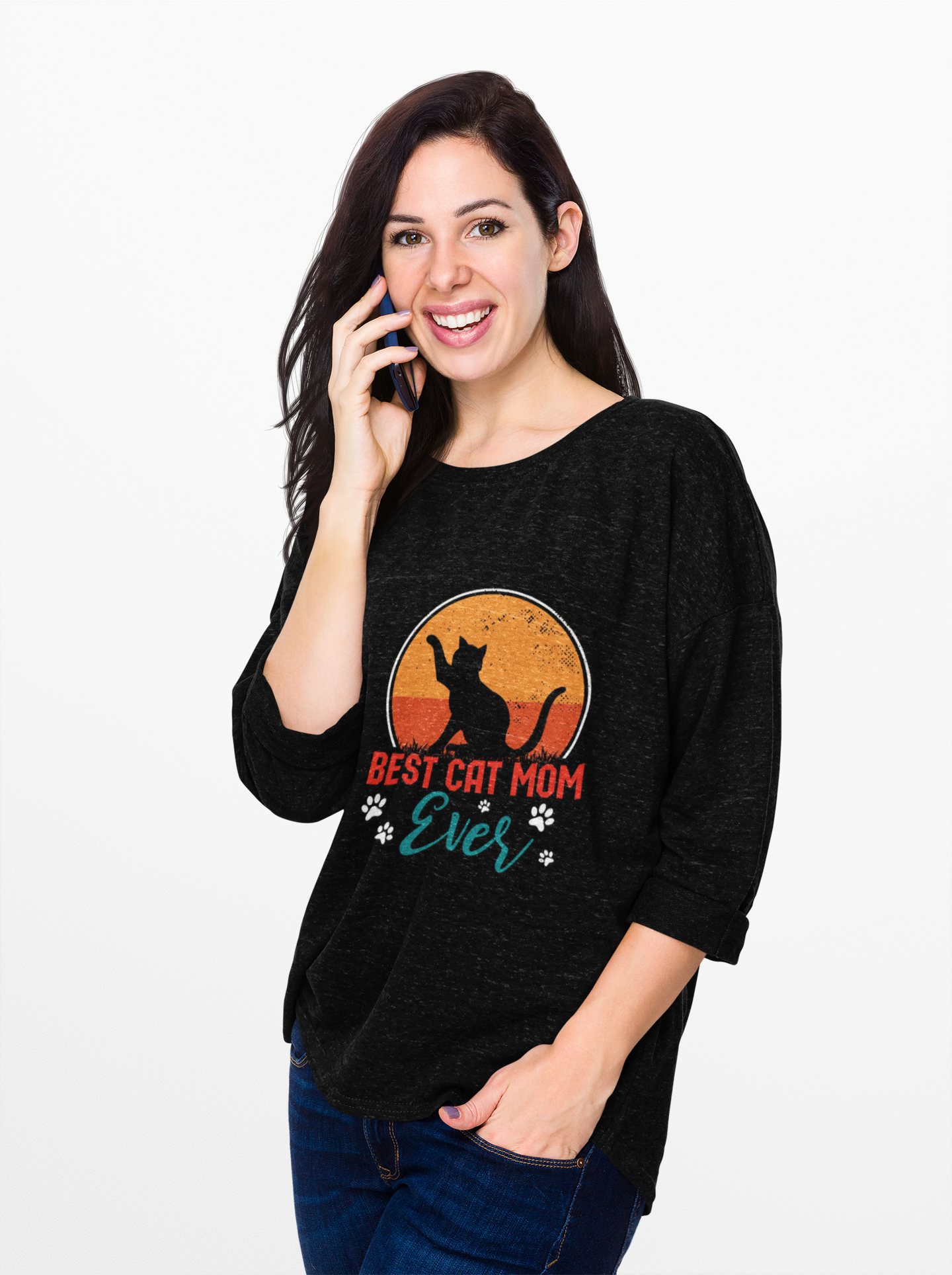 Best Cat Mom Ever Long Sleeve Tee — Cute Cat Silhouette Shirt for Cat Lovers