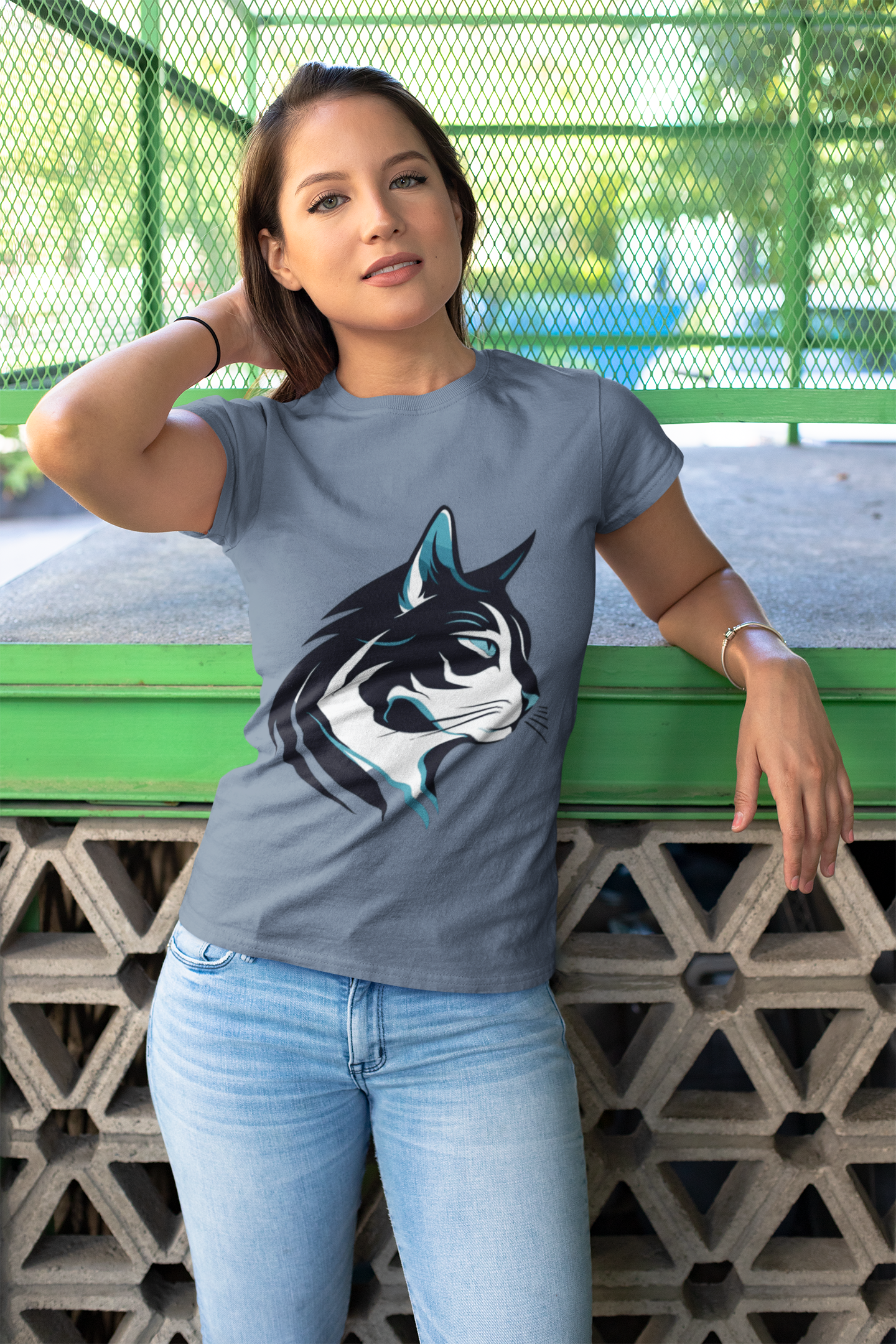 Cat Head Graphic Tee — Stylized Feline Profile Shirt