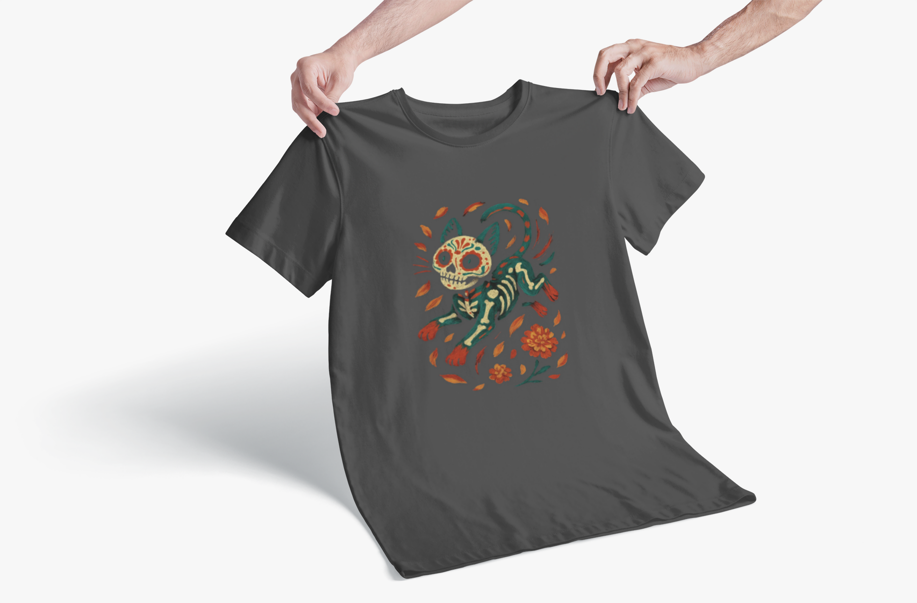 Skeleton Cat Dia de los Muertos Halloween T-Shirt