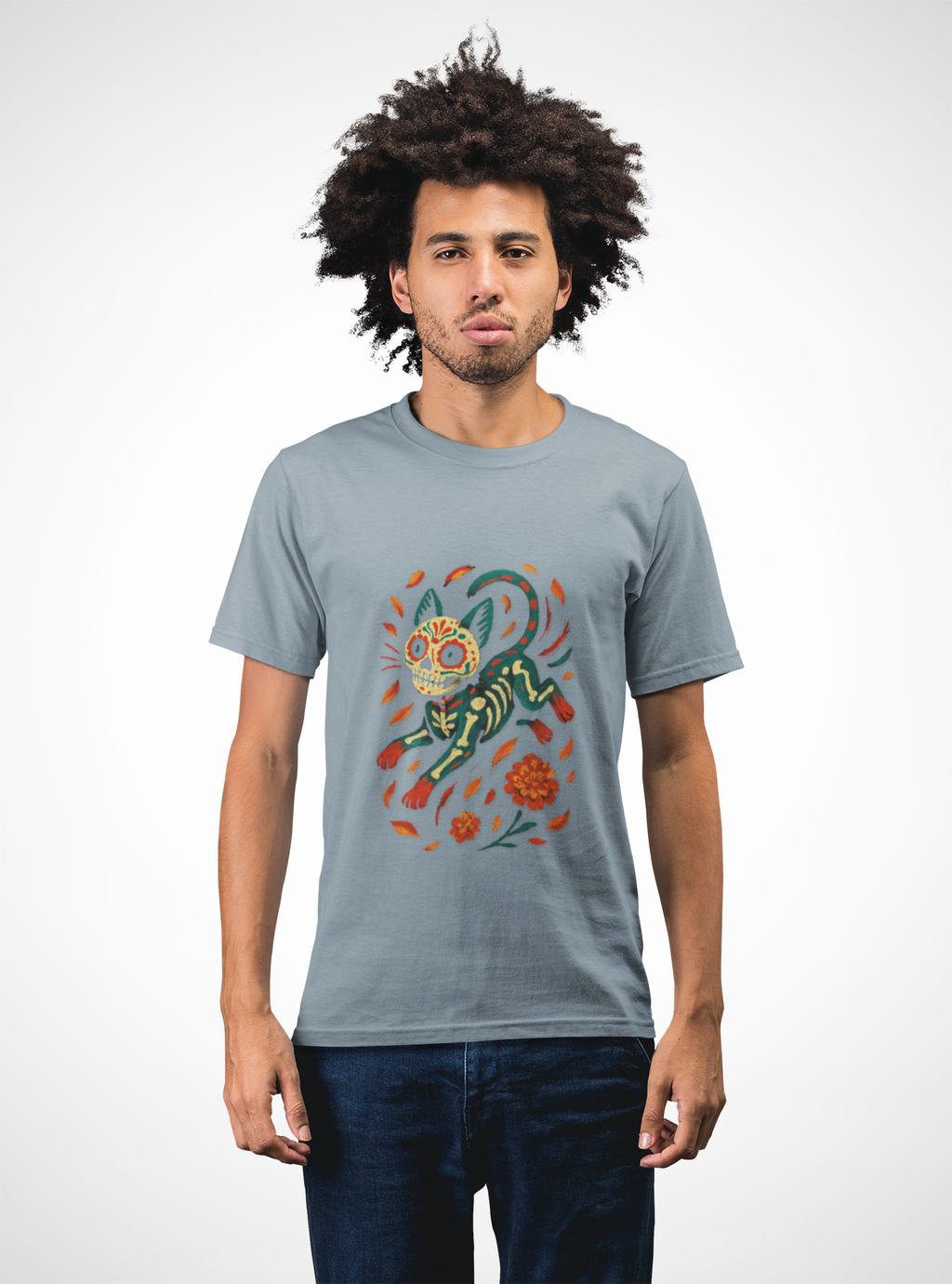 Skeleton Cat Dia de los Muertos Halloween T-Shirt