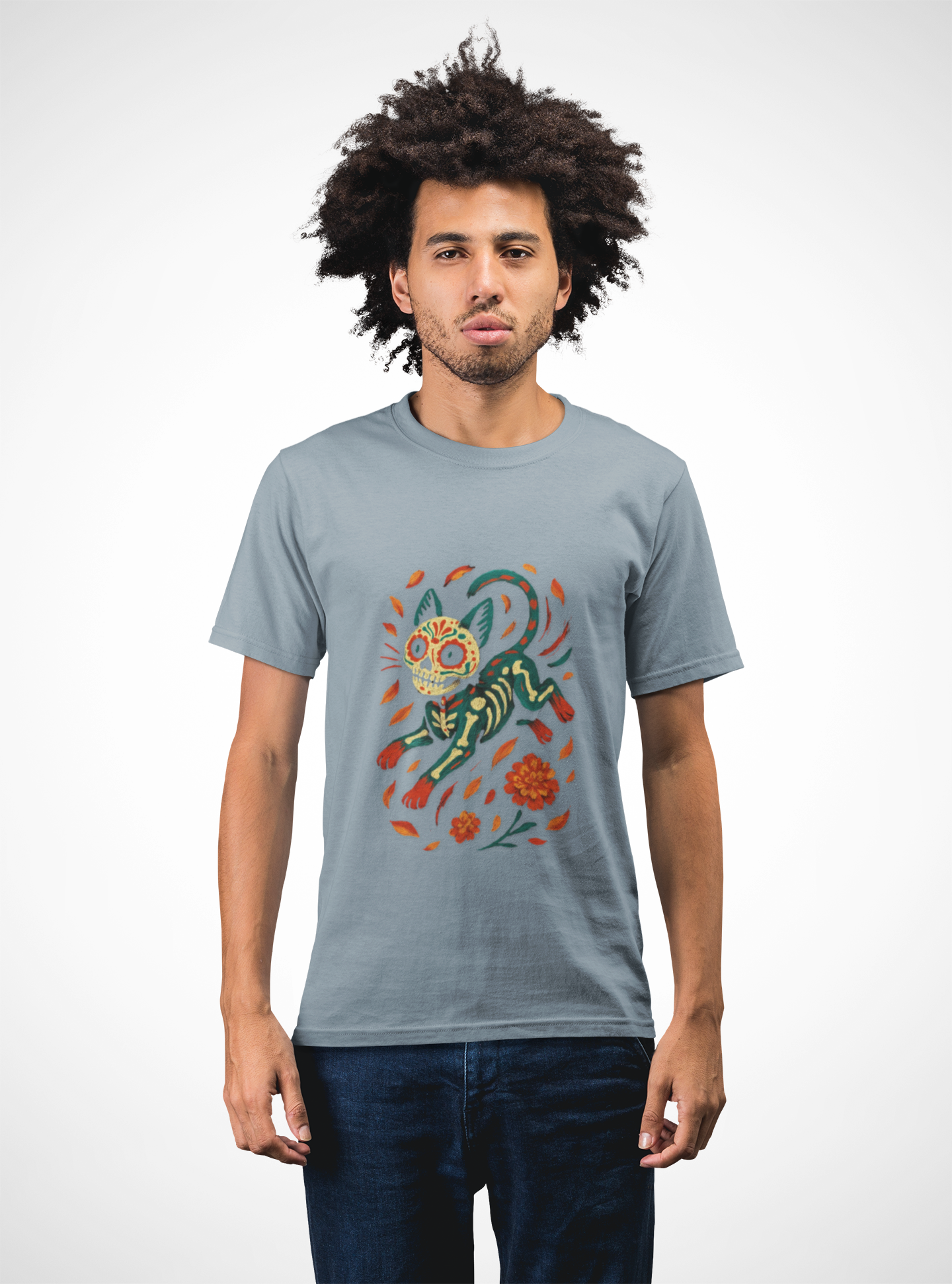 Skeleton Cat Dia de los Muertos Halloween T-Shirt